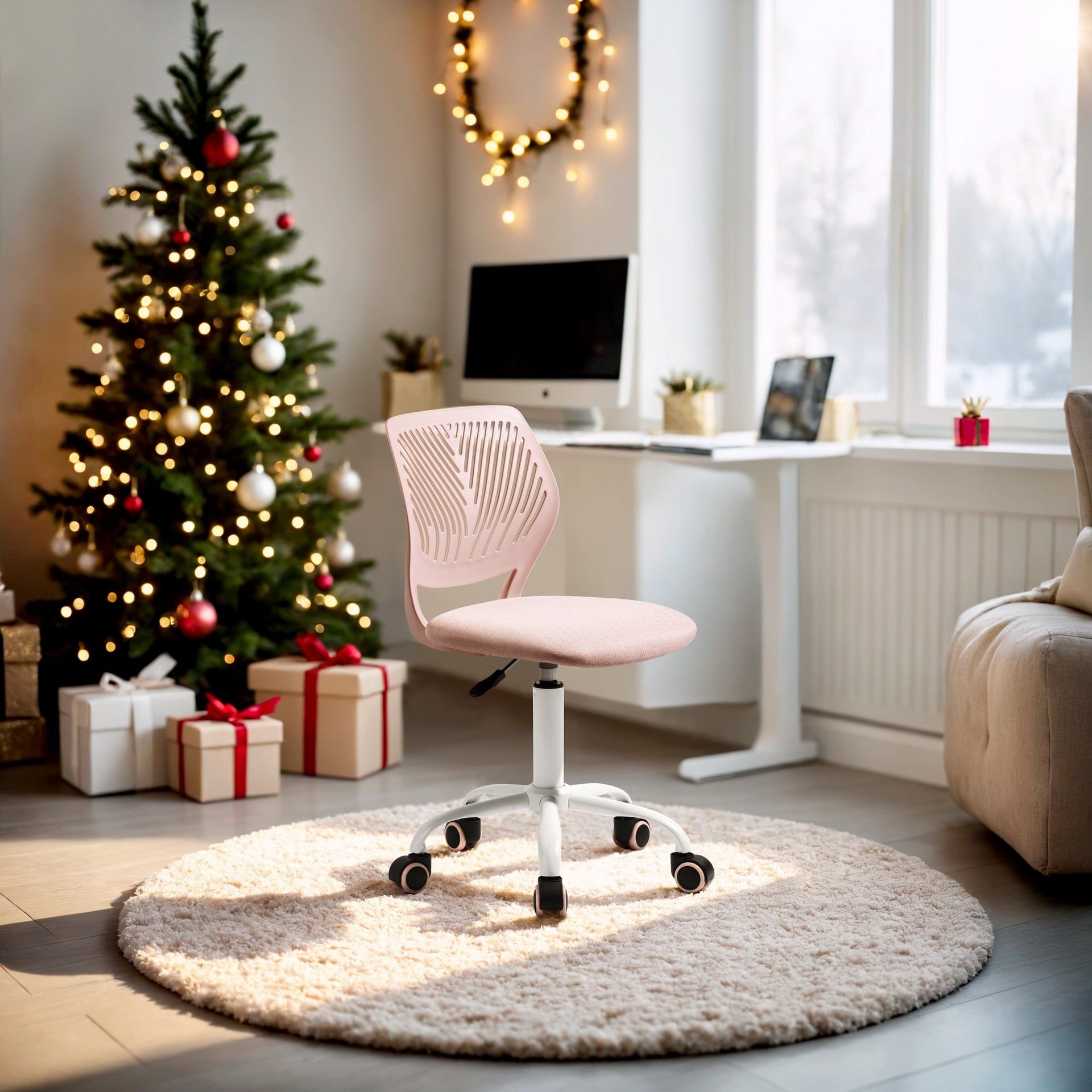 FurnitureR Adjustable Pink Swivel Task Chair with Breathable Back and Padded Seat, Kids & Home Office Chair