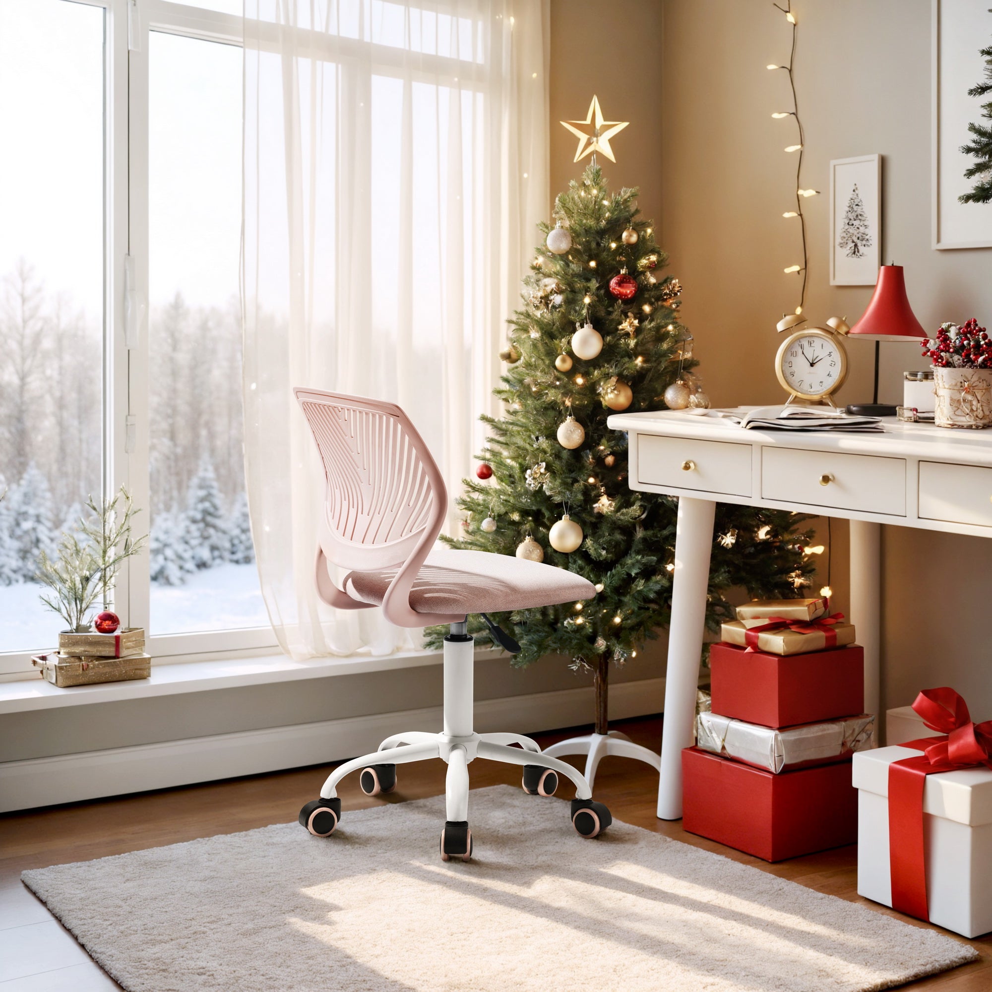 FurnitureR Adjustable Pink Swivel Task Chair with Breathable Back and Padded Seat, Kids & Home Office Chair