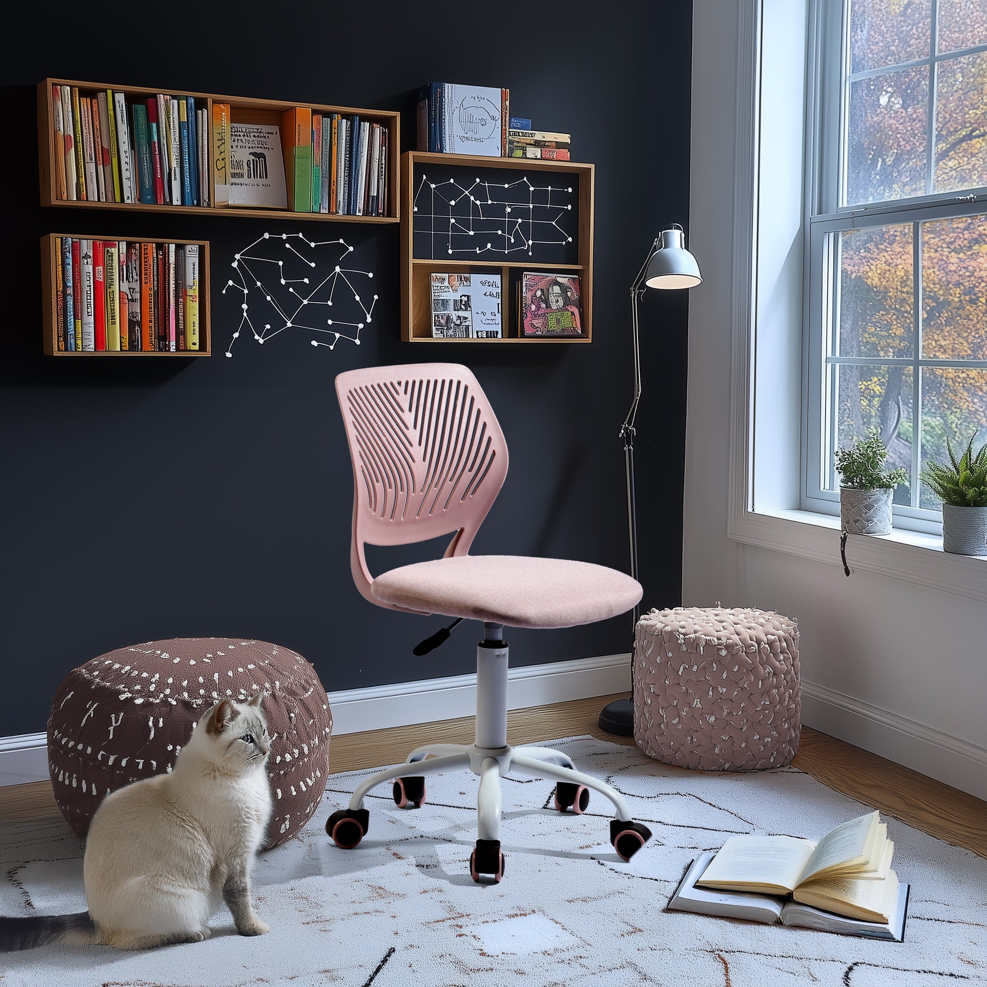 FurnitureR Adjustable Pink Swivel Task Chair with Breathable Back and Padded Seat, Kids & Home Office Chair