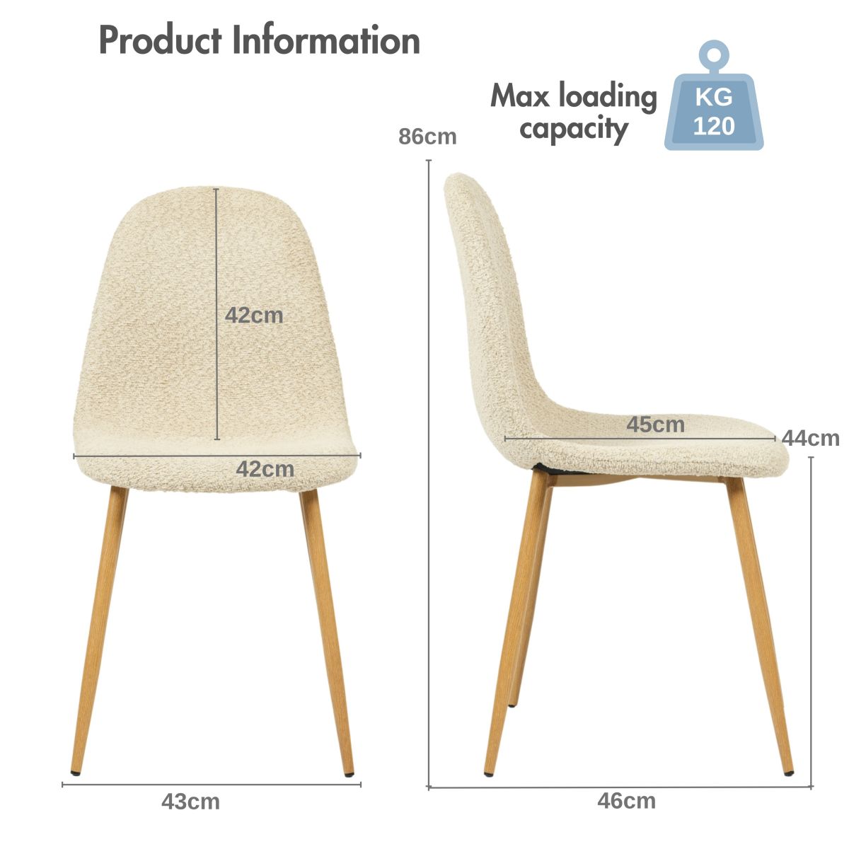 FurnitureR Dining Chairs Set of 4, Chenille Fabric Dining Room Seating, Armless Mid-Back Side Chairs for Kitchen, Living Room, Bedroom, Beige