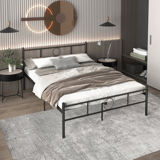 FurnitureR Metal Bed Frame with Headboard and Footboard ¨C Heavy Duty Steel Slats, Under Foundation Storage, No Box Spring Needed, Full Size, Black