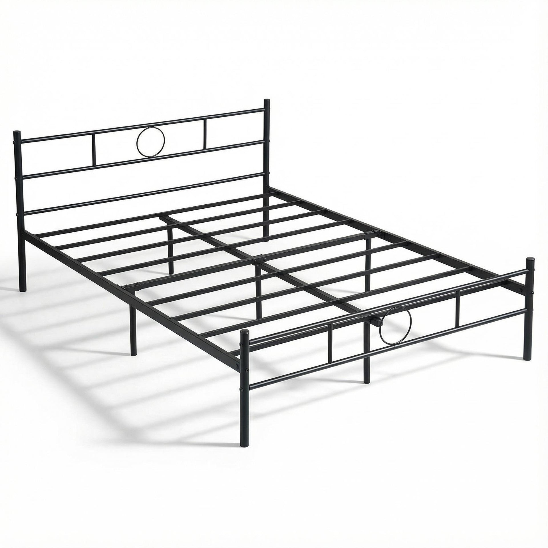 FurnitureR Metal Bed Frame with Headboard and Footboard ¨C Heavy Duty Steel Slats, Under Foundation Storage, No Box Spring Needed, Full Size, Black