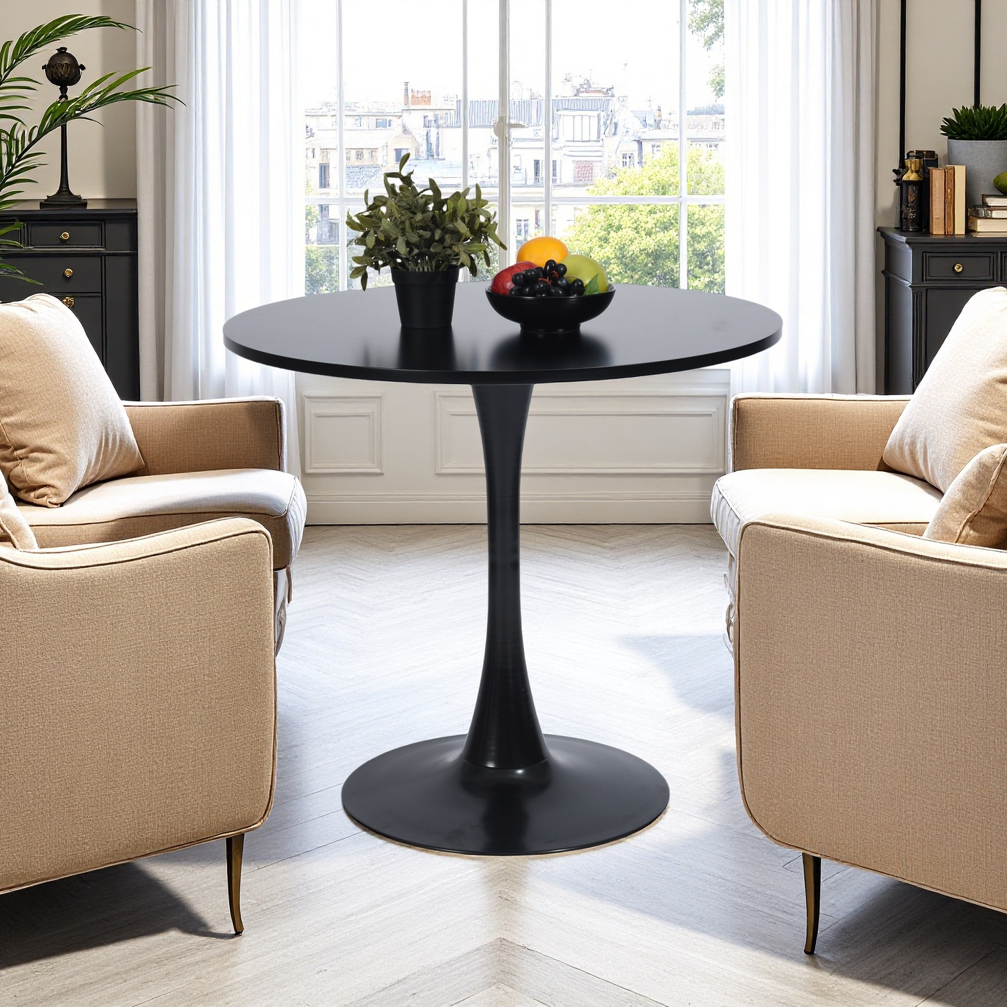 FurnitureR Round Pedestal Side Table, Modern Bistro Accent Table with Metal Base for Dining Room Kitchen Café Living Room