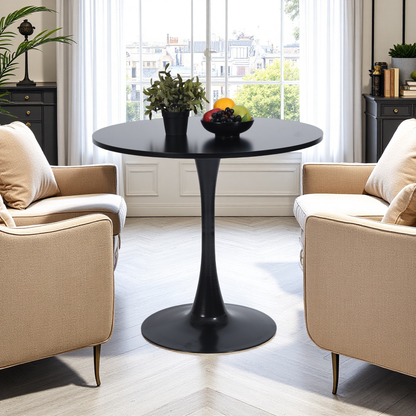 FurnitureR Round Pedestal Side Table, Modern Bistro Accent Table with Metal Base for Dining Room Kitchen Café Living Room