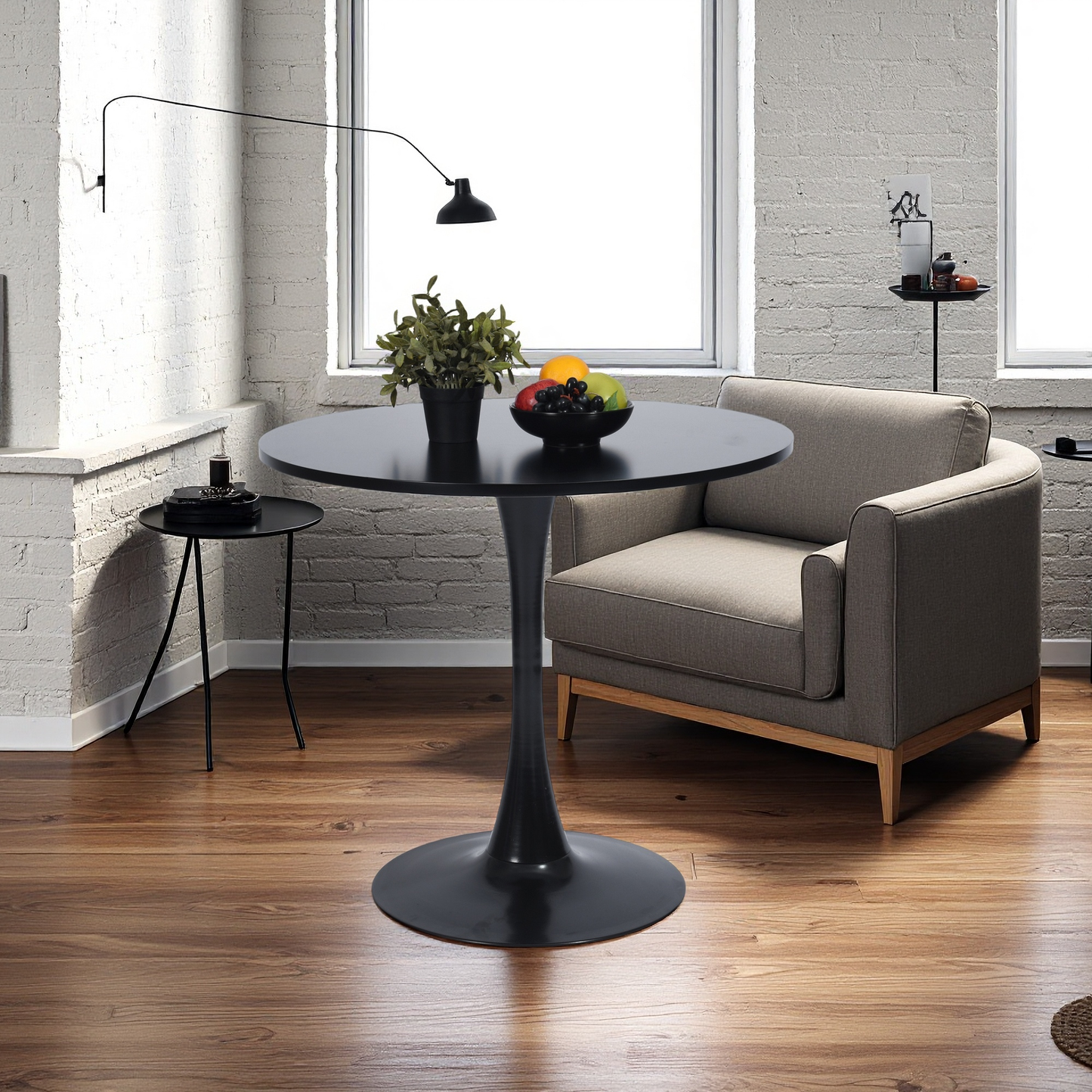 FurnitureR Round Pedestal Side Table, Modern Bistro Accent Table with Metal Base for Dining Room Kitchen Café Living Room