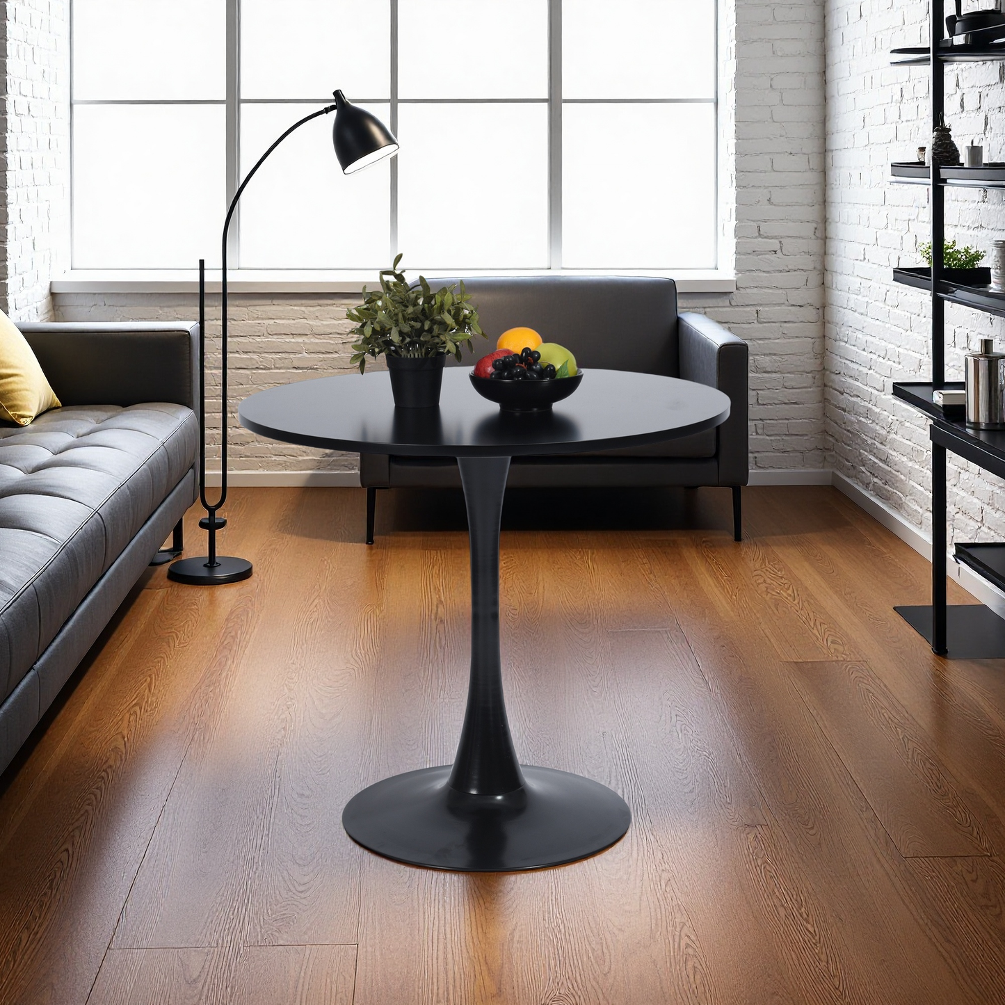 FurnitureR Round Pedestal Side Table, Modern Bistro Accent Table with Metal Base for Dining Room Kitchen Café Living Room