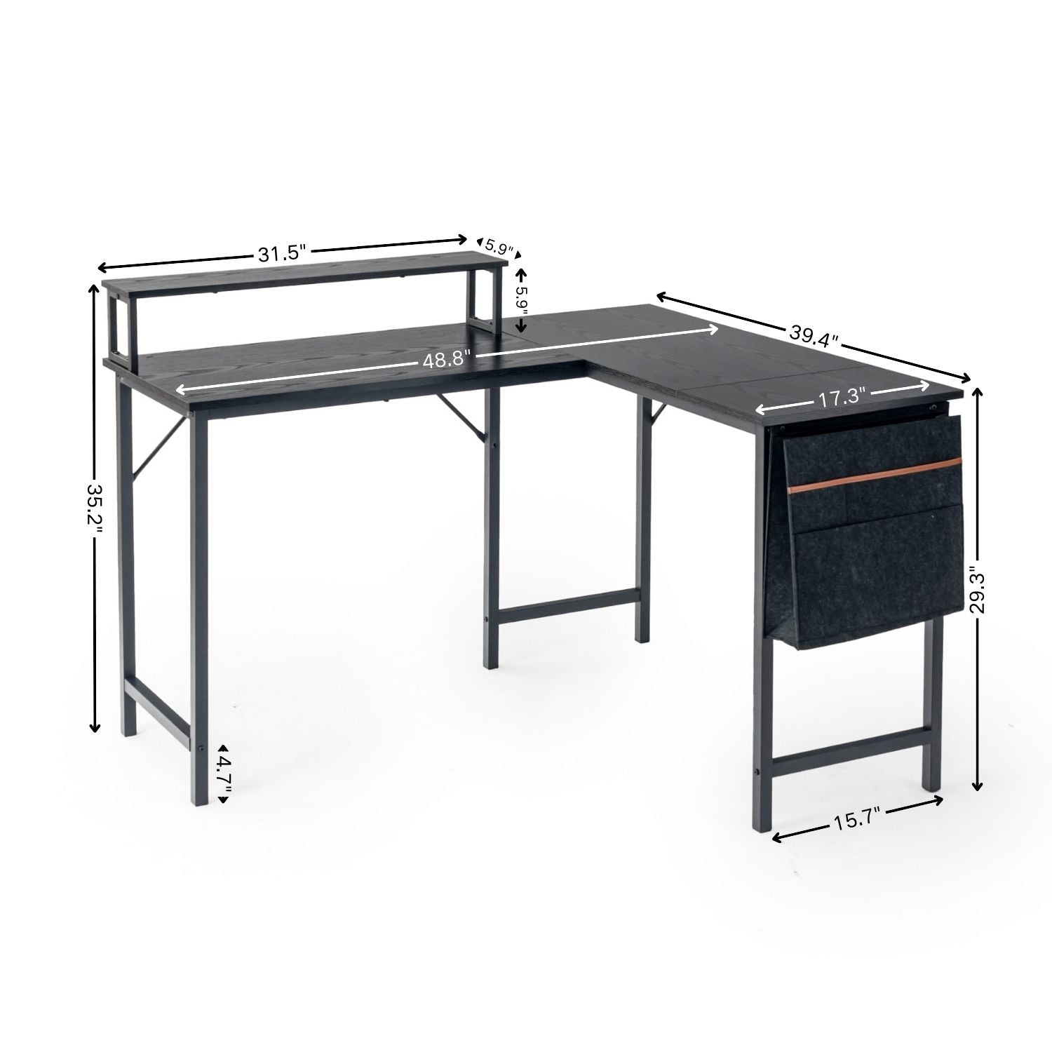 FurnitureR L Shaped Computer Desk Reversible with LED Lights, 48.8" Writing Gaming Table with Shelf, Home Office Desk Corner Desk with Storage Bag