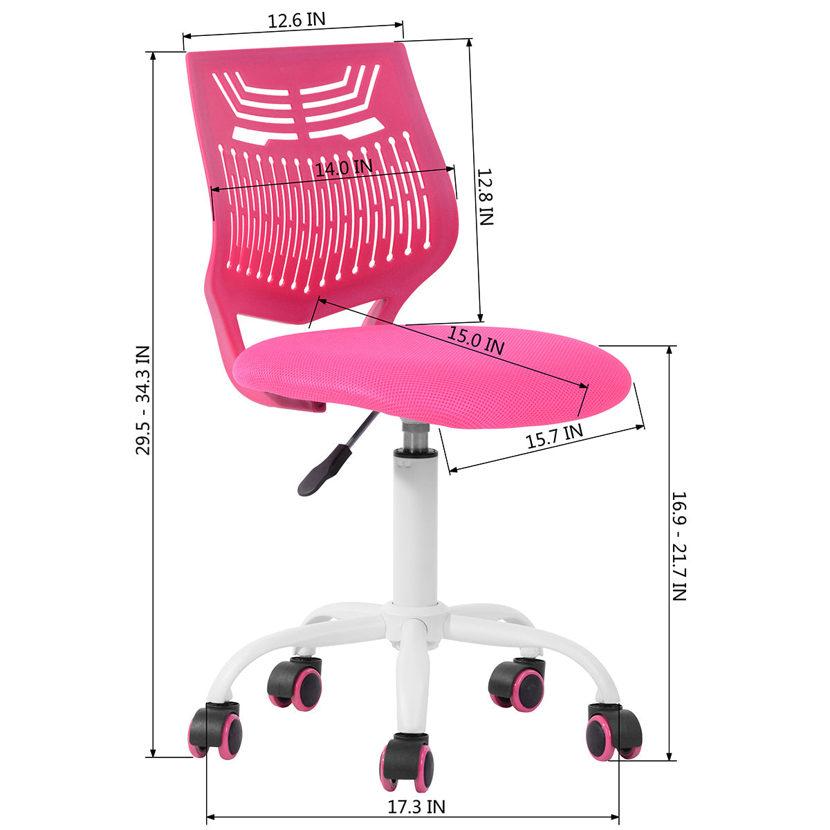 FurnitureR Desk Chair Armless Cute, Small Computer Study Task Chair Adjustable Swivel Low Back with Rolling Wheels for Teens Women, Green
