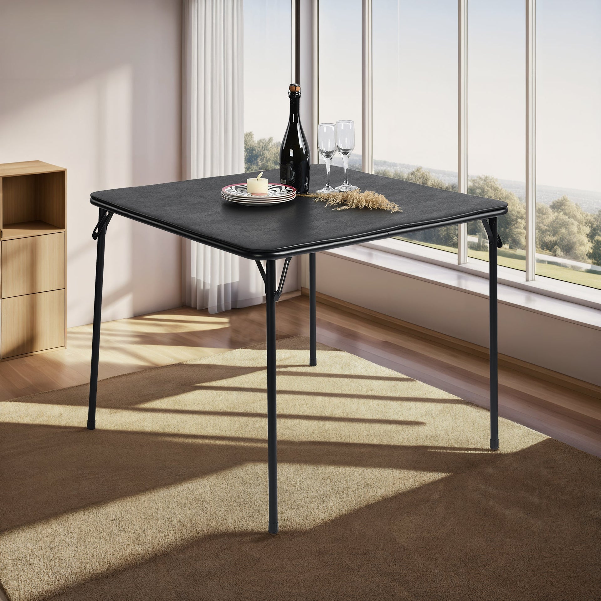 FurnitureR Folding Dining Table with Collapsible Legs for Portability and Storage, 31.5-Inch Foldable Square Card Table, PVC Tabletop, Metal Frame