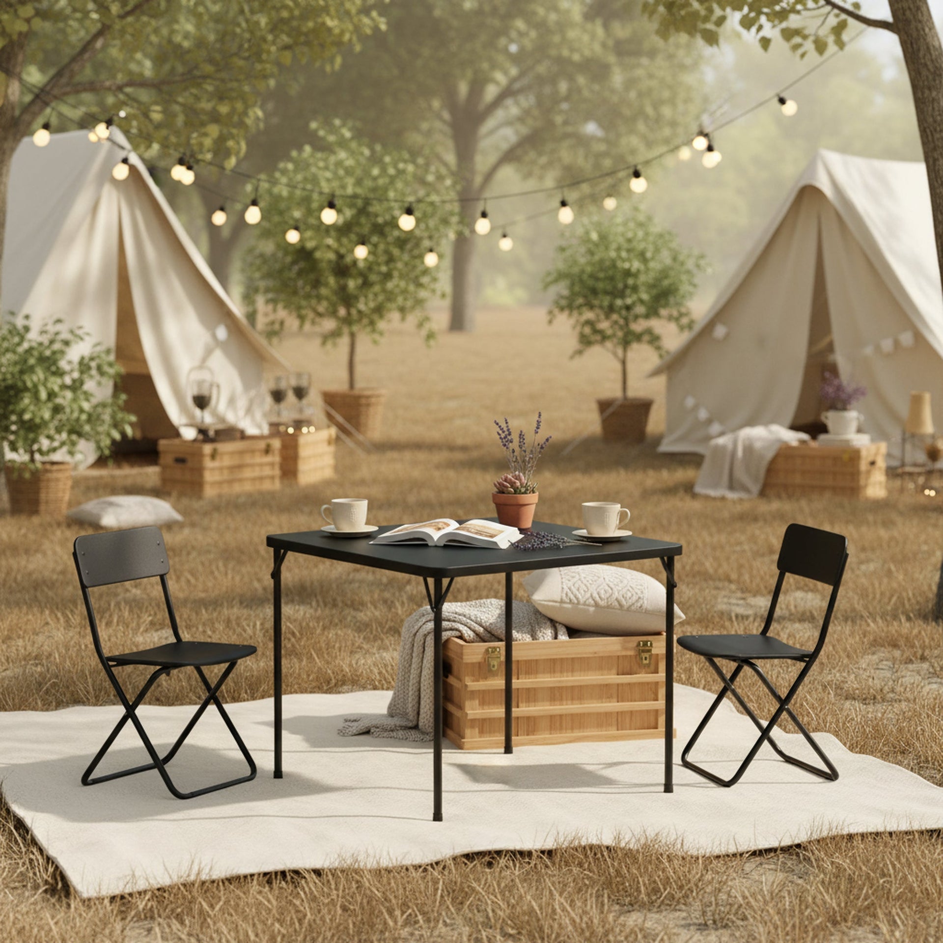 FurnitureR 34-Inch  Folding Table, Heavy-Duty PP Tabletop with Metal Frame, Portable Foldable Utility Table for Picnic, Party, Events, Small Spaces