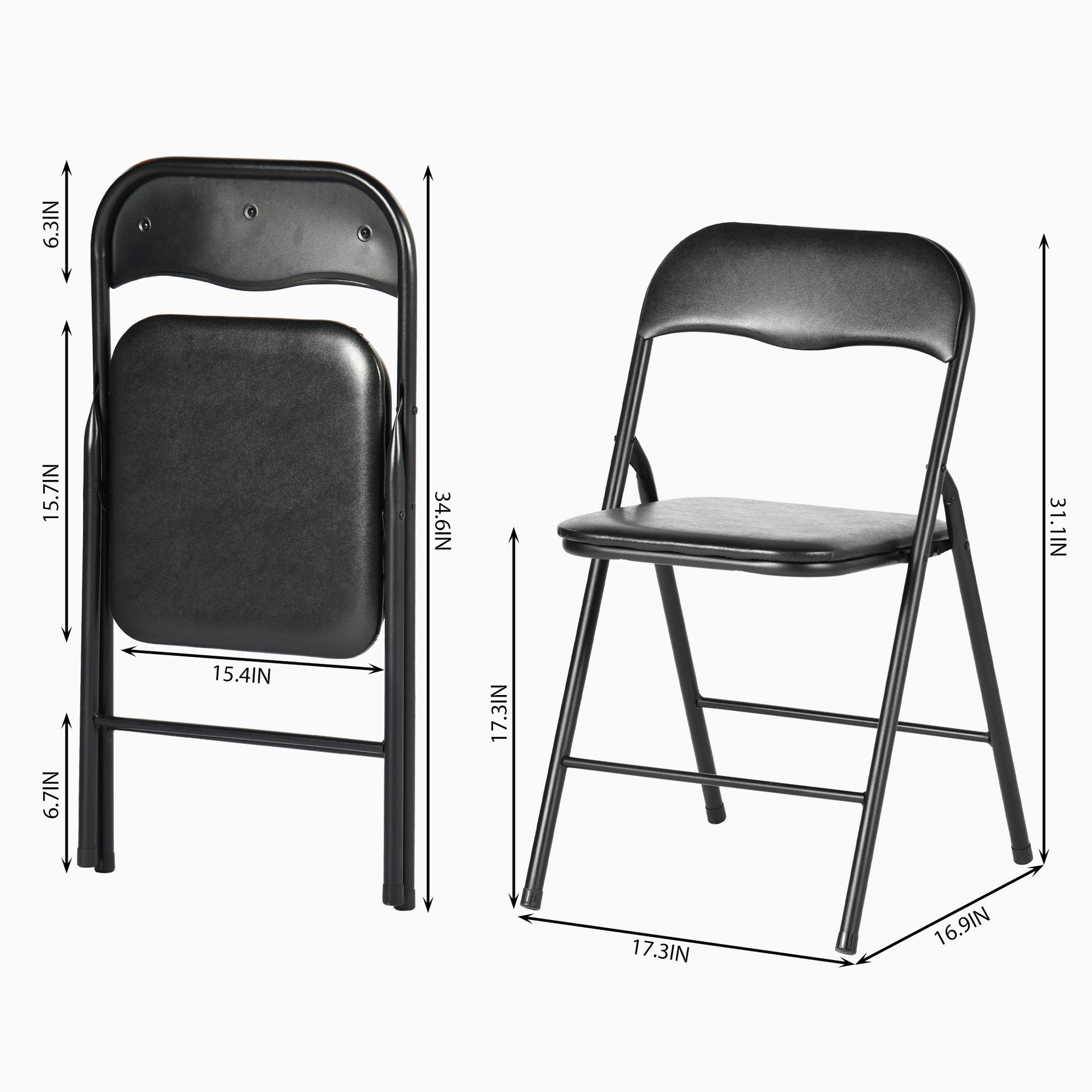 FurnitureR 5-Piece Folding Table and Chair Set ¨C Portable Square Table with 4 Padded Chairs, Space-Saving Dining or Card Game Set for Home, Black