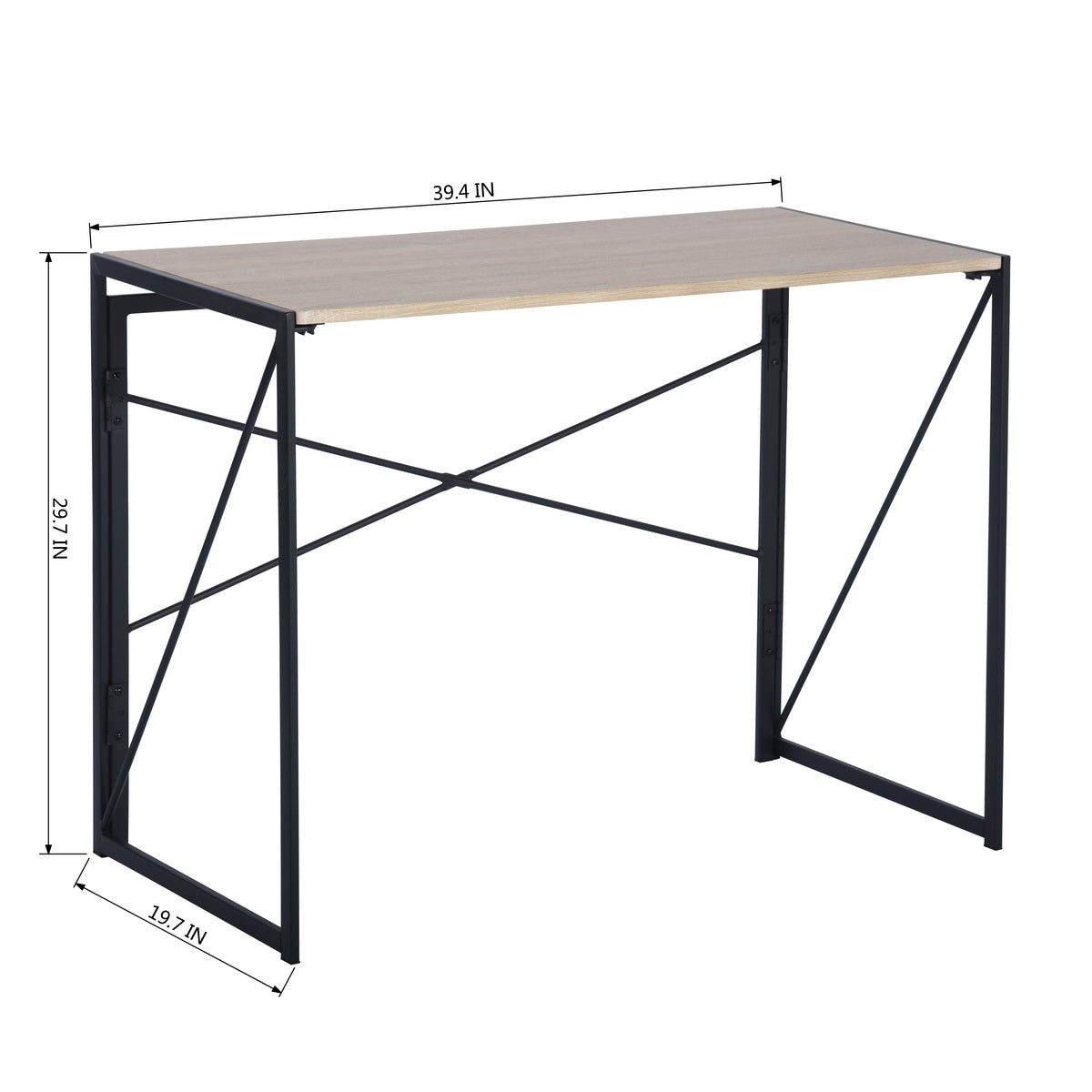 FurnitureR Folding Home Office Desk, Foldable Computer Study Writing Table Space Saving Workstation Folding Simple Desk, Metal Frame, 39.4 Inch