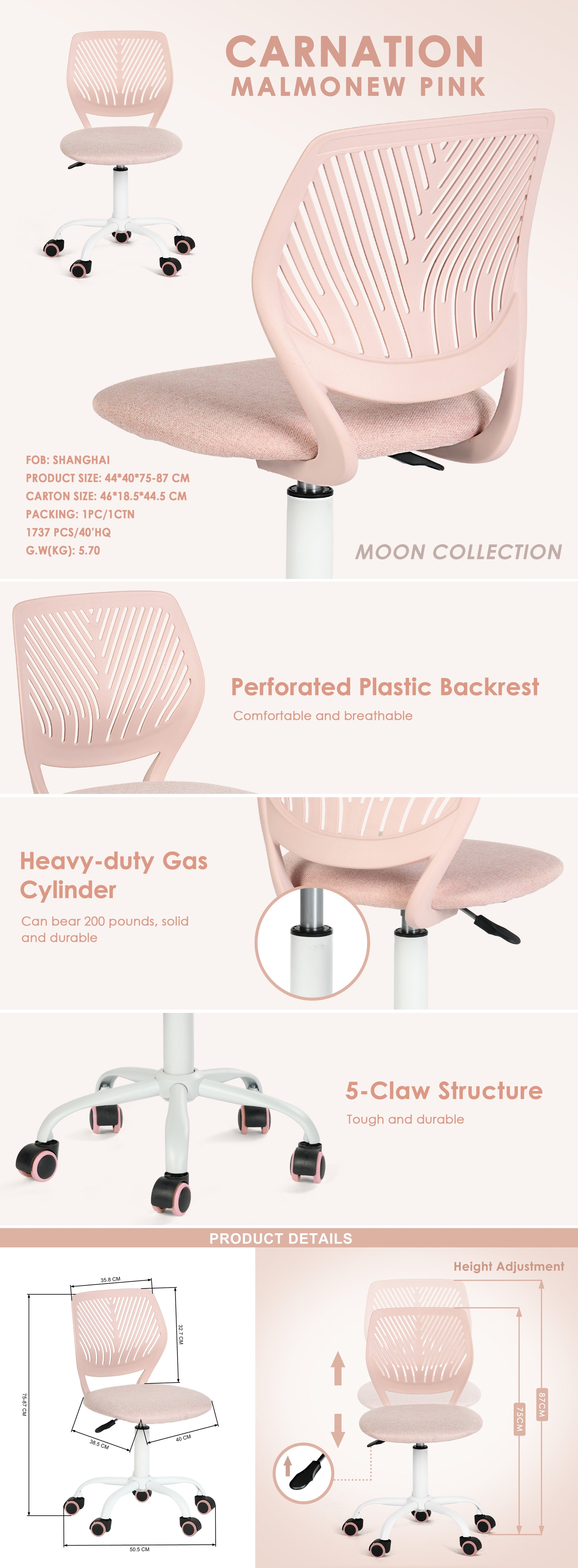 FurnitureR Adjustable Pink Swivel Task Chair with Breathable Back and Padded Seat, Kids & Home Office Chair