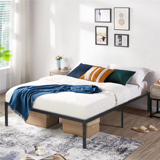 FurnitureR Metal Bed Frame Full Size with LED Lights, Heavy Duty Platform Bed, Under Bed Storage, No Box Spring Needed, Non-Slip Support, Black