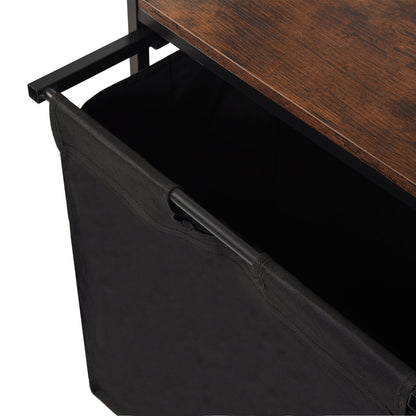 FurnitureR 19.69'' Laundry Hamper with Shelf, 1-Section Laundry Sorter with Removable Bag & Wooden Top, Wide Metal Frame Laundry Basket Brown/Black