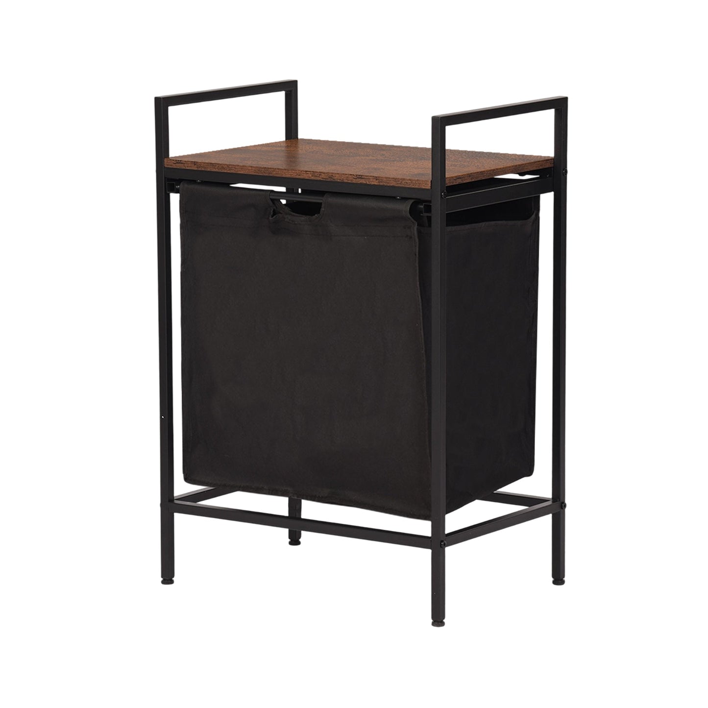 FurnitureR 19.69'' Laundry Hamper with Shelf, 1-Section Laundry Sorter with Removable Bag & Wooden Top, Wide Metal Frame Laundry Basket Brown/Black