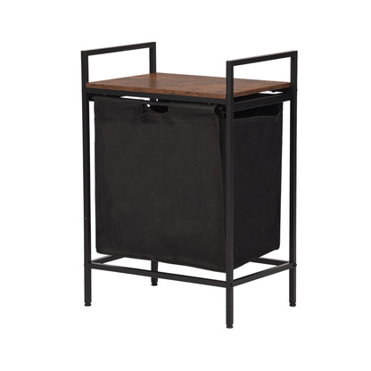 FurnitureR 19.69'' Laundry Hamper with Shelf, 1-Section Laundry Sorter with Removable Bag & Wooden Top, Wide Metal Frame Laundry Basket Brown/Black