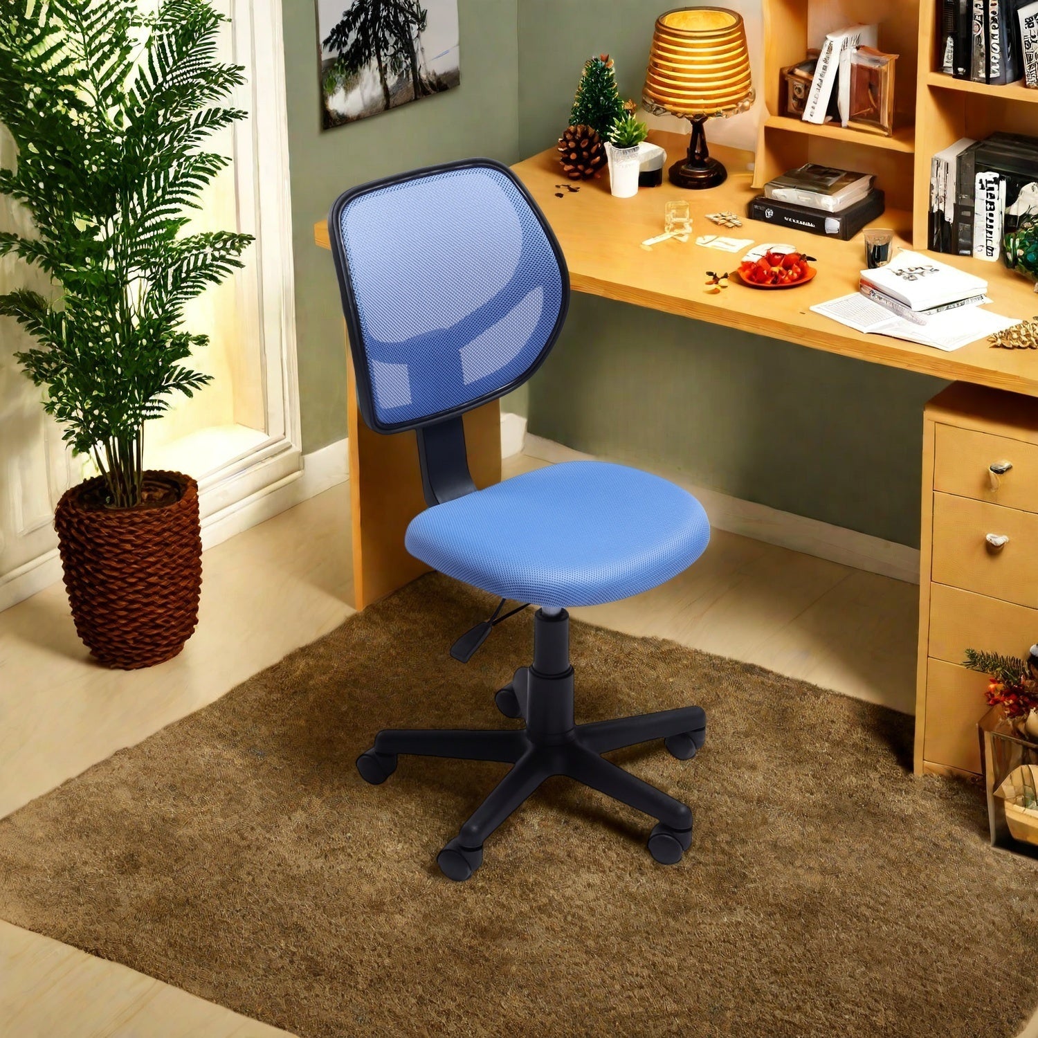 FurnitureR Desk Chair Mesh Armless, Ergonomic Adjustable Mid-Back Compact Rolling Swivel Computer Task Chair for Home Office Study Work, Blue