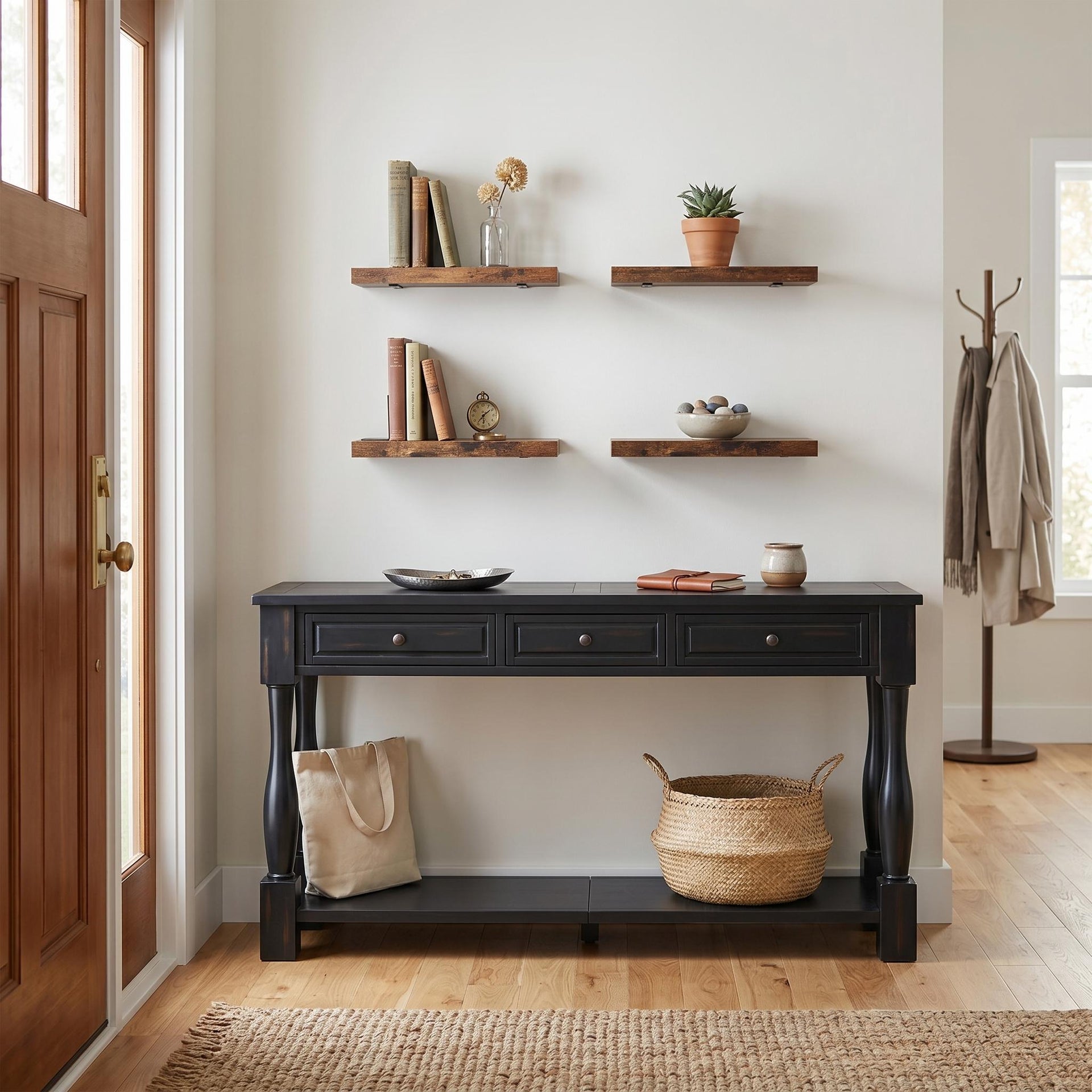 Cosmorganic FurnitureR Console Table with Drawers & Shelf for Entryway, Espresso Wood