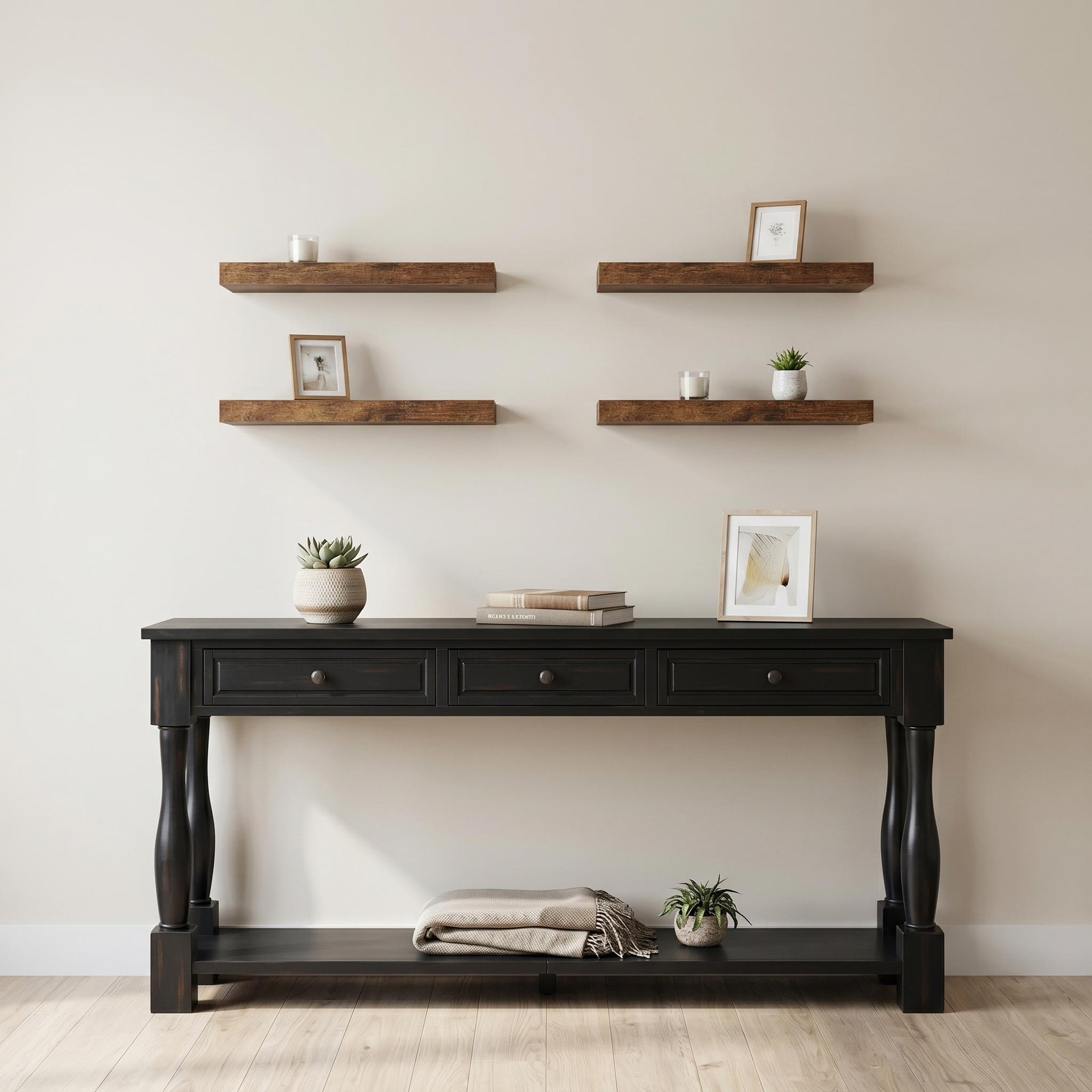 Cosmorganic FurnitureR Console Table with Drawers & Shelf for Entryway, Espresso Wood