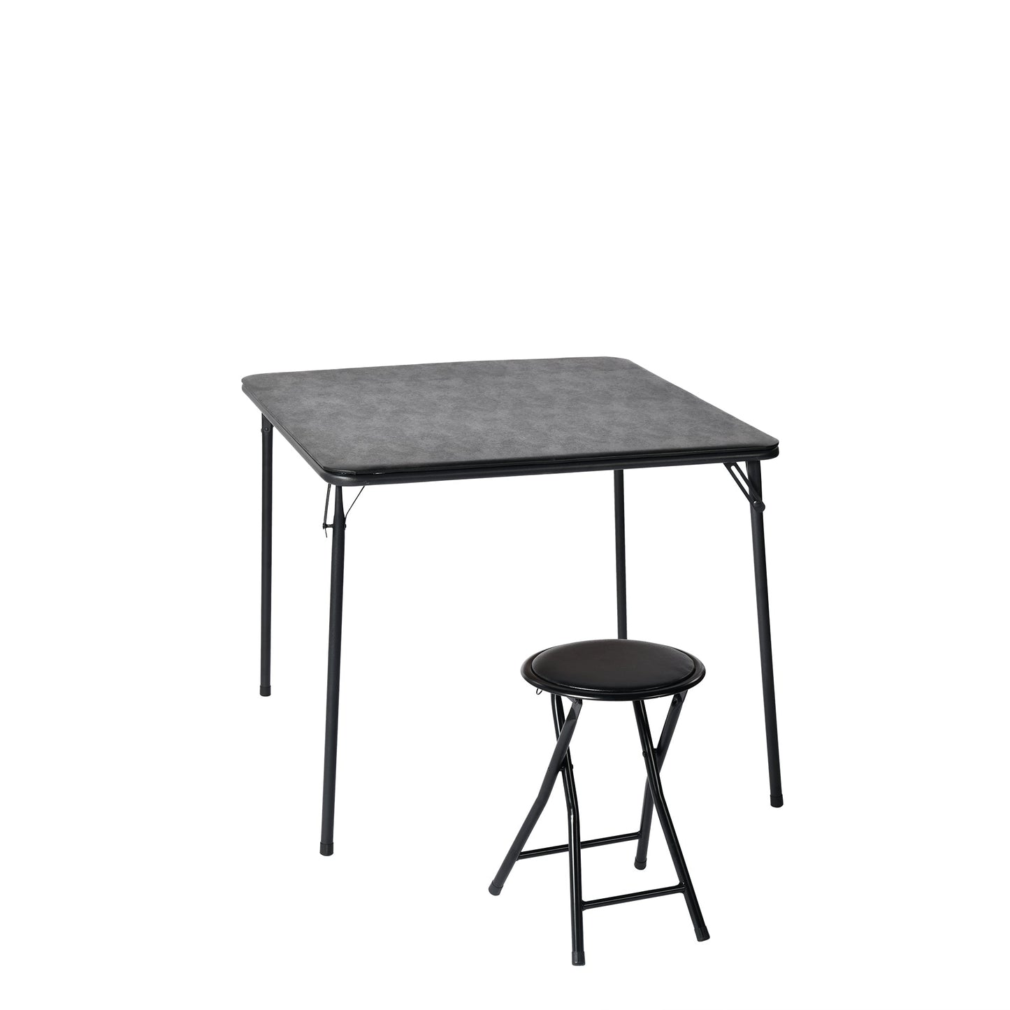 FurnitureR 2-Piece Folding Table and Chair Set for 1, Space-Saving Square Card Table with Single Stool, Ideal for Small Spaces, Home, Patio, Black