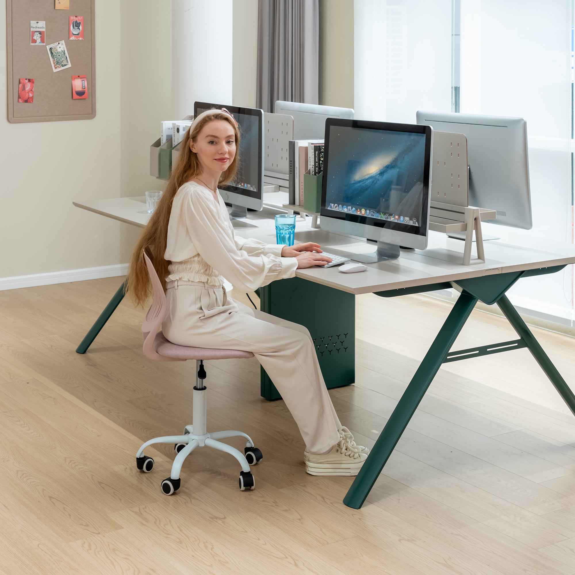 FurnitureR Adjustable Pink Swivel Task Chair with Breathable Back and Padded Seat, Kids & Home Office Chair