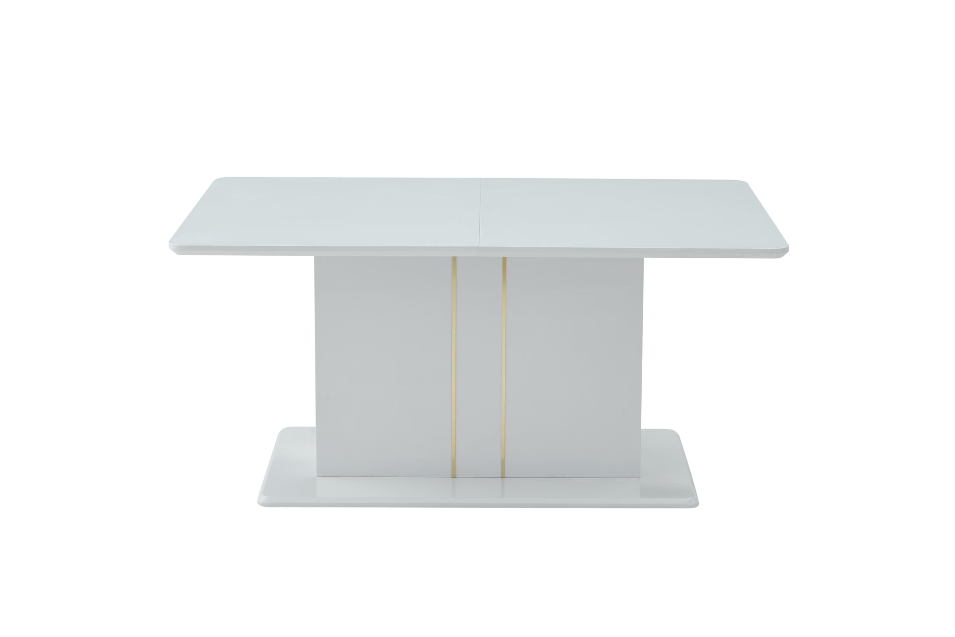 FurnitureR Extendable Dining Table with Glossy White Top, Modern Rectangular Kitchen Table with Pedestal Base for Dining Room Living Room
