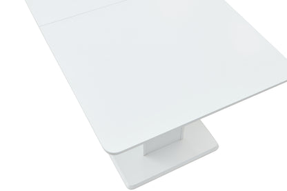 FurnitureR Extendable Dining Table with Glossy White Top, Modern Rectangular Kitchen Table with Pedestal Base for Dining Room Living Room