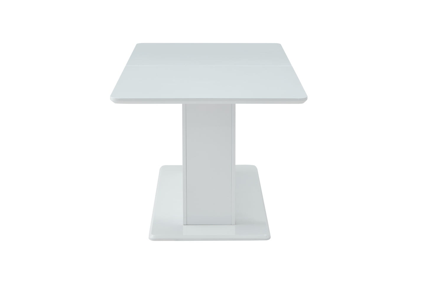 FurnitureR Extendable Dining Table with Glossy White Top, Modern Rectangular Kitchen Table with Pedestal Base for Dining Room Living Room