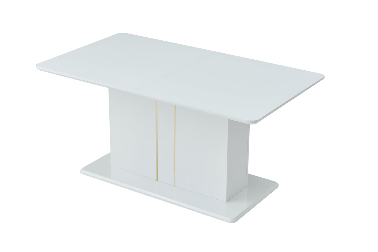 FurnitureR Extendable Dining Table with Glossy White Top, Modern Rectangular Kitchen Table with Pedestal Base for Dining Room Living Room