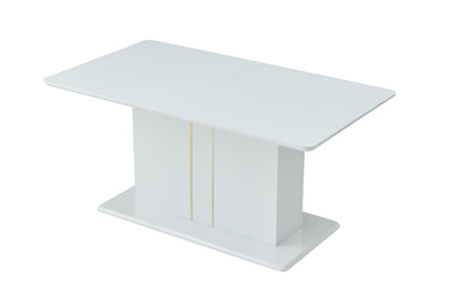 FurnitureR Extendable Dining Table with Glossy White Top, Modern Rectangular Kitchen Table with Pedestal Base for Dining Room Living Room