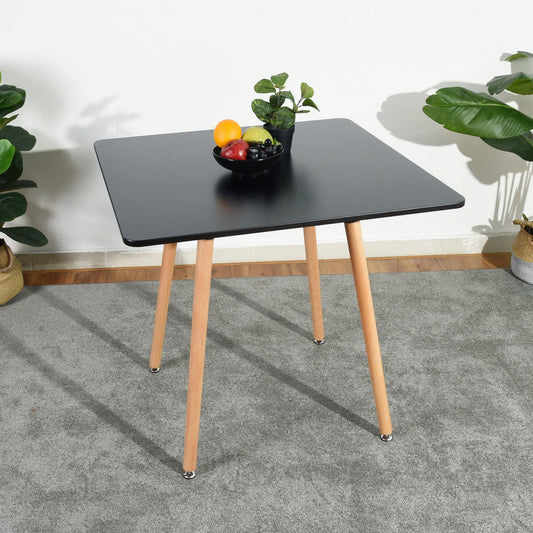 FurnitureR 31.5 Inch Square Dining Table, Modern Mid-Century Dining Table with Wooden Legs, Small Kitchen Table for 2-4 People, Black & Natural Wood