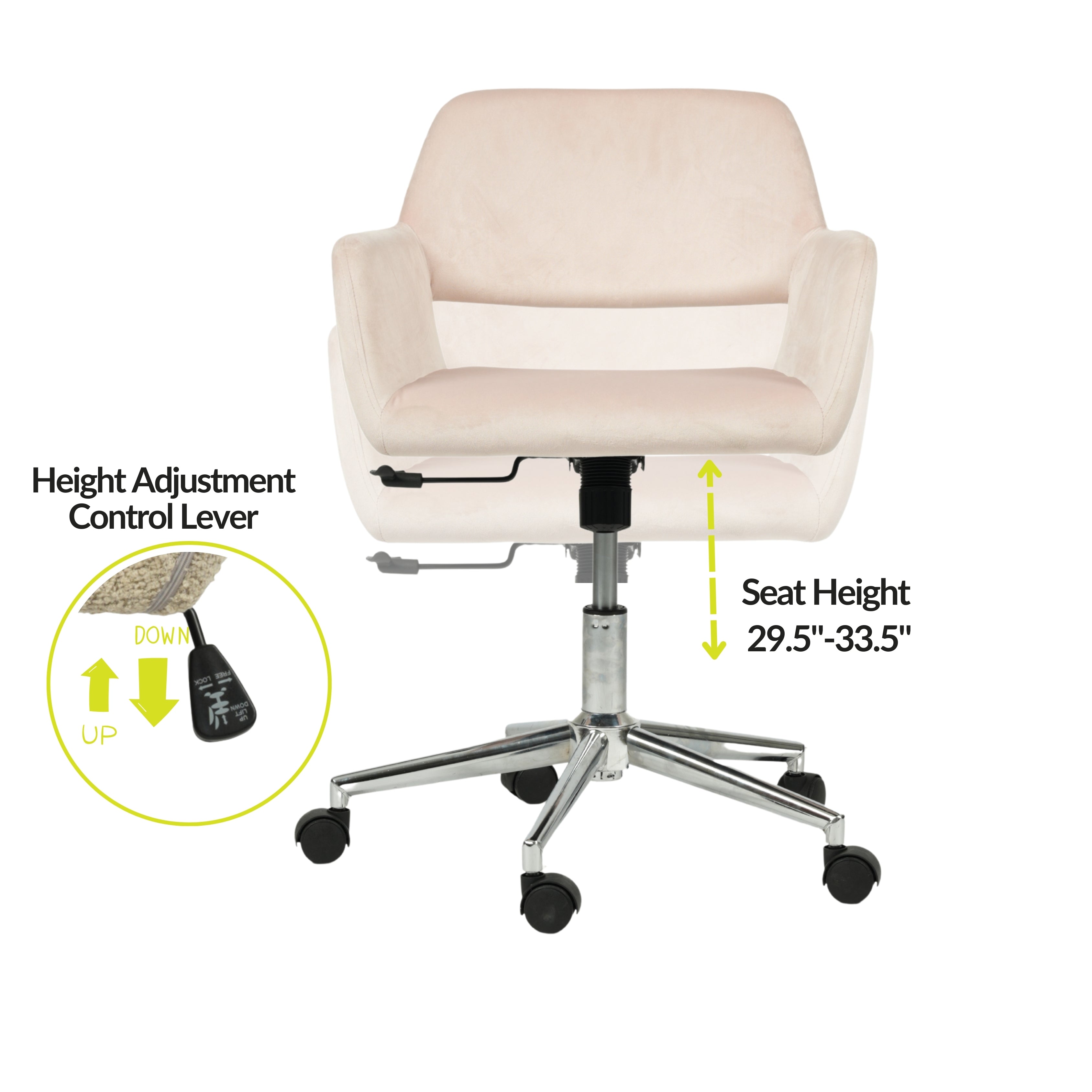 FurnitureR Home Office Chair, Mid Back Velvet Vanity Desk Chairs with Rolling Wheels, Adjustable Chair for Living Room, Bedroom, Studying, Blush