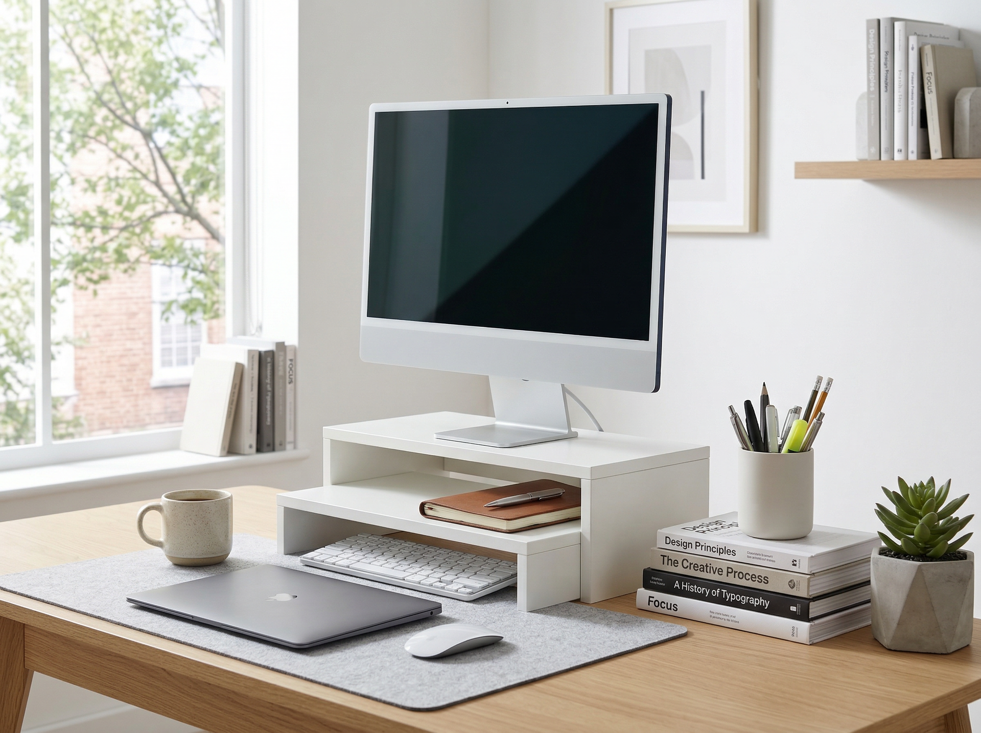 FurnitureR, estante para monitor blanco Chariot, soporte moderno para impresora que ahorra espacio, tablero de partículas E1 de 15 mm con acabado de melamina, organizador de escritorio de oficina, embalaje de cartón duradero de 200 libras