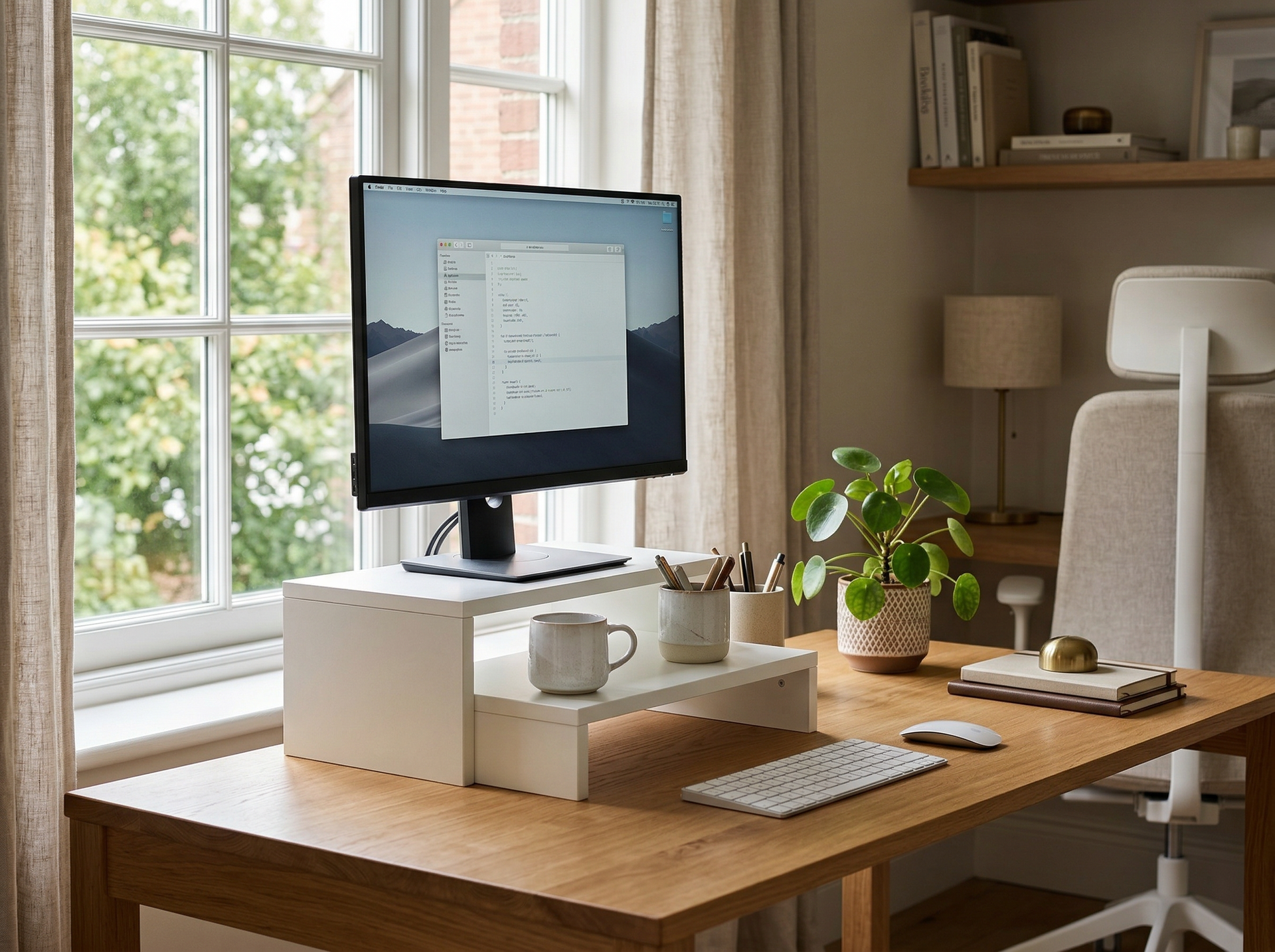 FurnitureR, estante para monitor blanco Chariot, soporte moderno para impresora que ahorra espacio, tablero de partículas E1 de 15 mm con acabado de melamina, organizador de escritorio de oficina, embalaje de cartón duradero de 200 libras