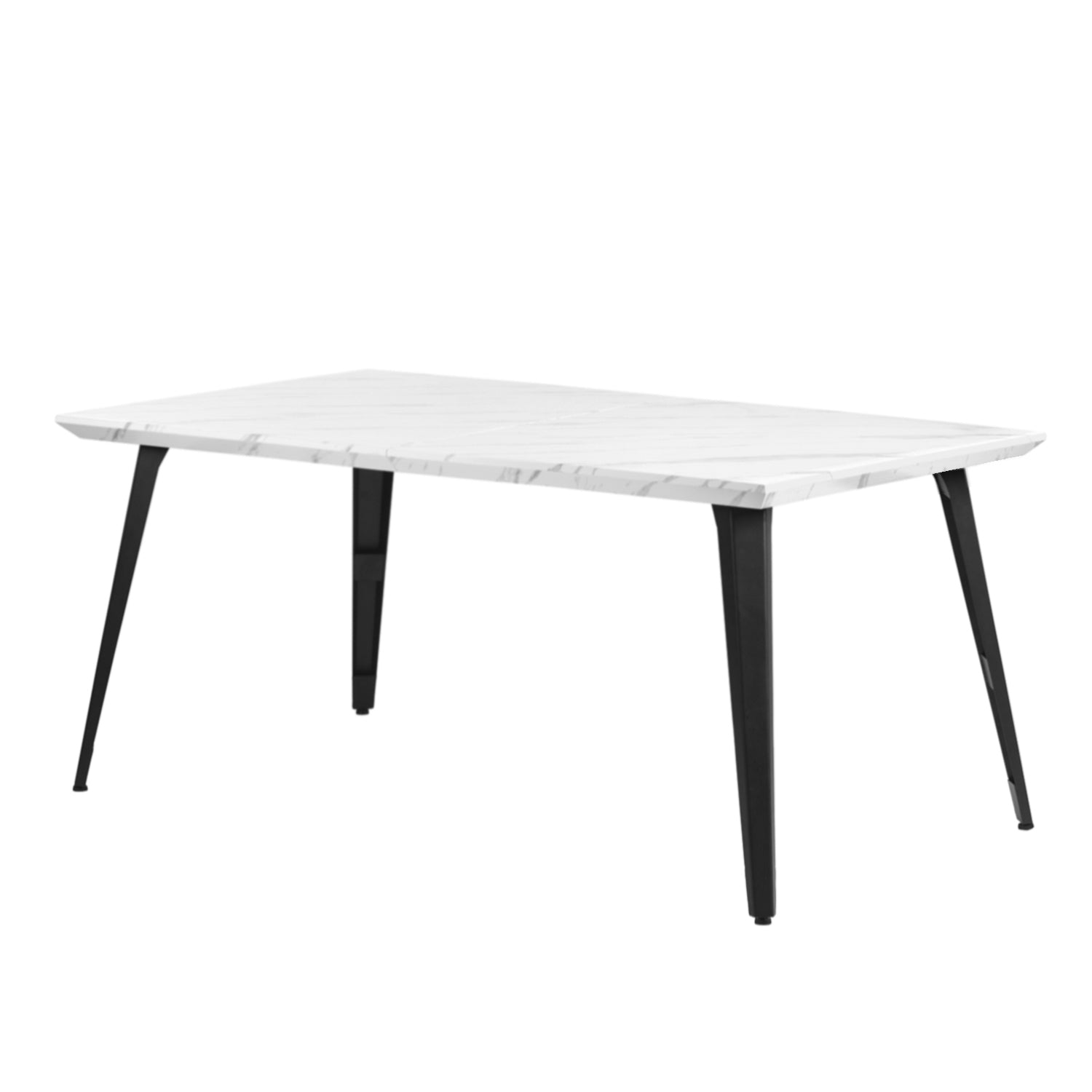 FurnitureR Dining Table for 4-6 Person with Sturdy Thickened Faux Marble Print Tabletop and Metal Steel Legs, Functional Table for Kitchen, White