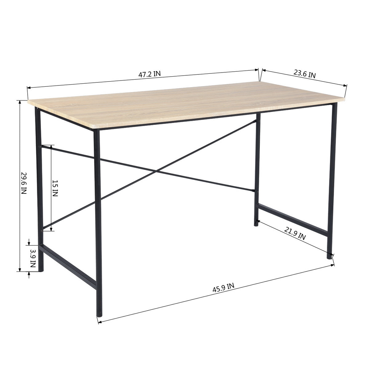 FurnitureR 47.2" Home Office Writing Desk - Simple Computer Desk with Sturdy Metal Legs, Study Table for Small Spaces, Laptop Workstation, Oak