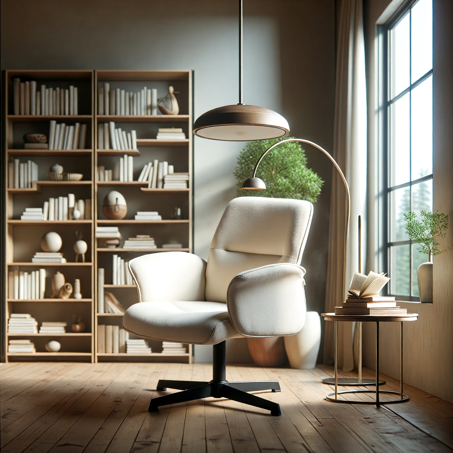 FurnitureR, hingeassem 1 Piece Beige Swivel Accent Chair, Modern Ergonomic Task Seating, Fabric Upholstered with Armrests & Height Adjustment, Home Office Living Room, Comfortable & Versatile