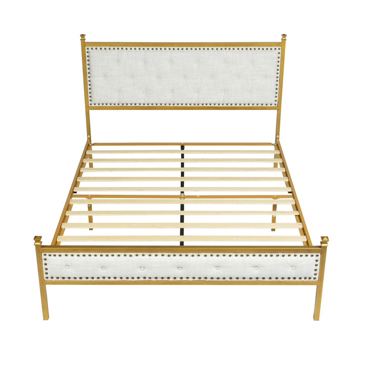 FurnitureR Queen Size Upholstered Bed Frame with Tufted Headboard and Wood Slat Support, Modern Platform Bed for Bedroom