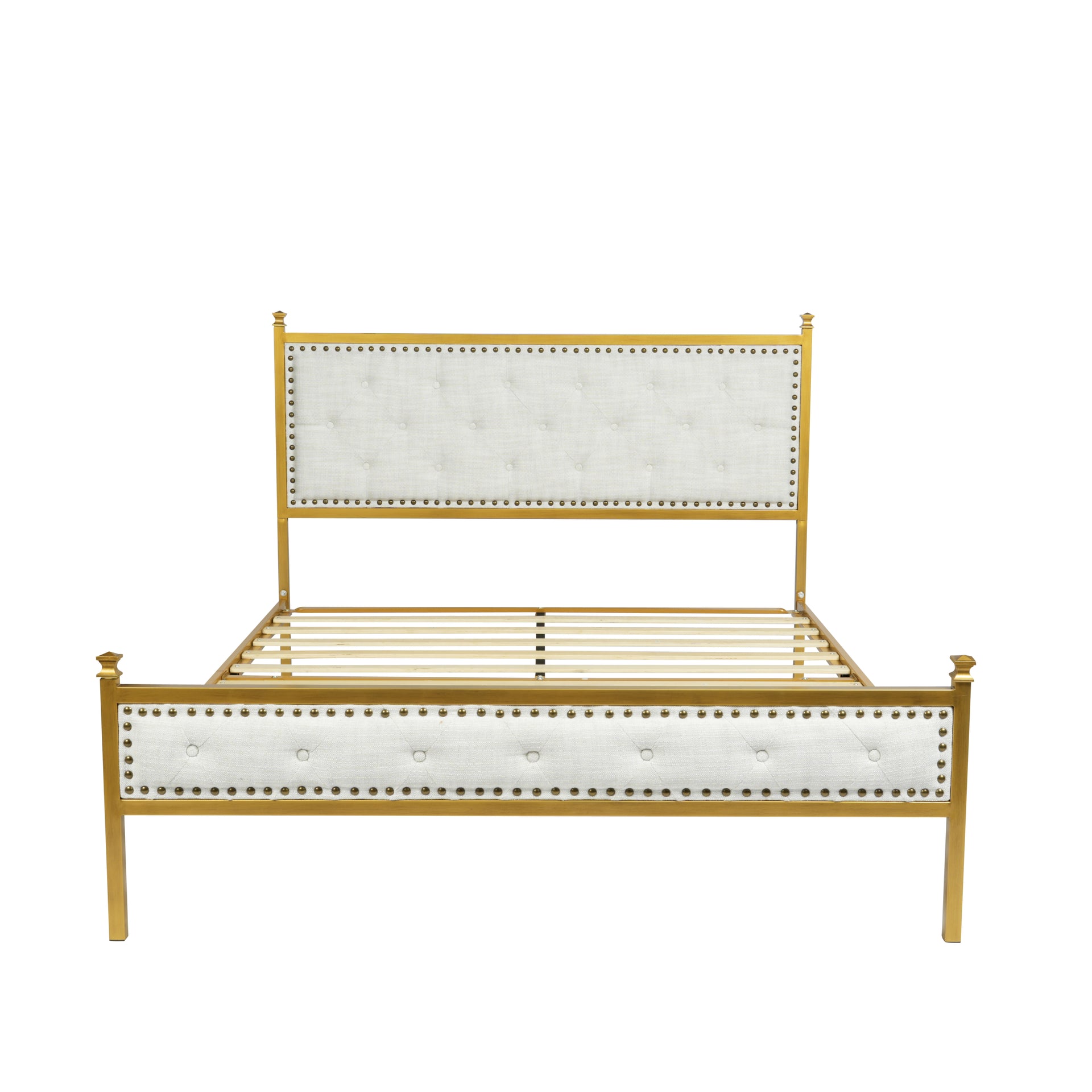 Base de cama tapizada Queen Size de FurnitureR con cabecero capitoné y soporte de láminas de madera, cama de plataforma moderna para dormitorio