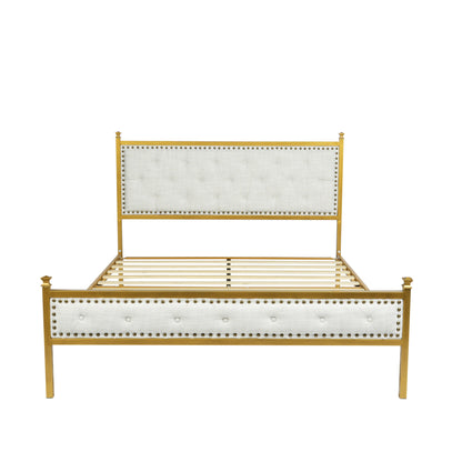 FurnitureR Queen Size Upholstered Bed Frame with Tufted Headboard and Wood Slat Support, Modern Platform Bed for Bedroom