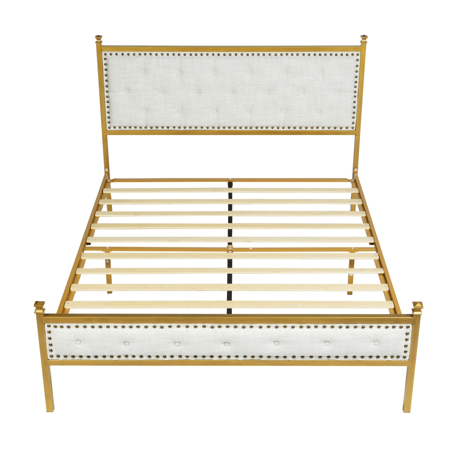 FurnitureR Queen Size Upholstered Bed Frame with Tufted Headboard and Wood Slat Support, Modern Platform Bed for Bedroom