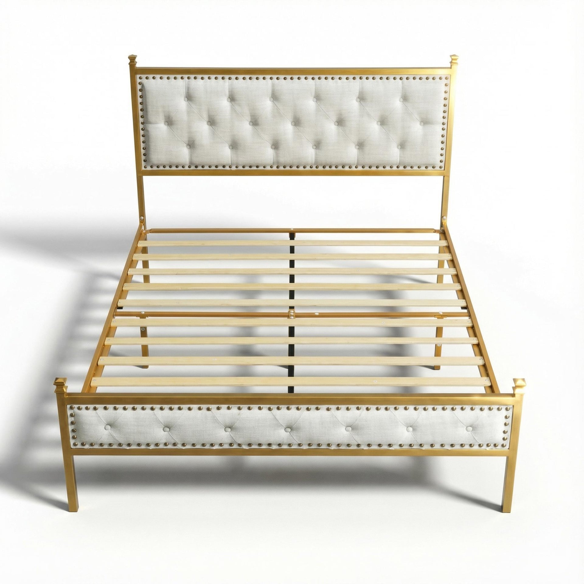 Base de cama tapizada Queen Size de FurnitureR con cabecero capitoné y soporte de láminas de madera, cama de plataforma moderna para dormitorio