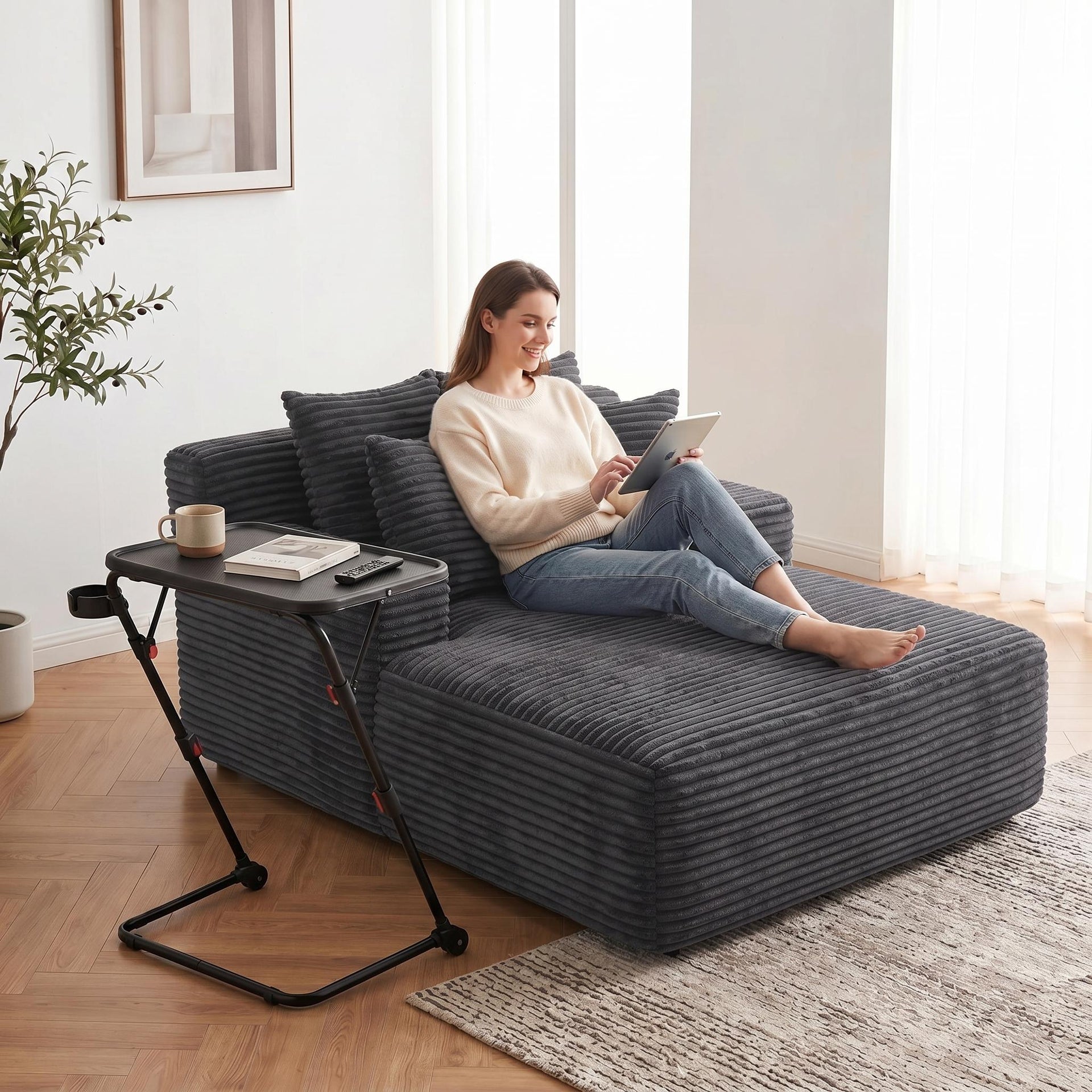 Cephalomenia FurnitureR Single Velvet Lounge Chair with No Assembly for Small Spaces, Dark Gray