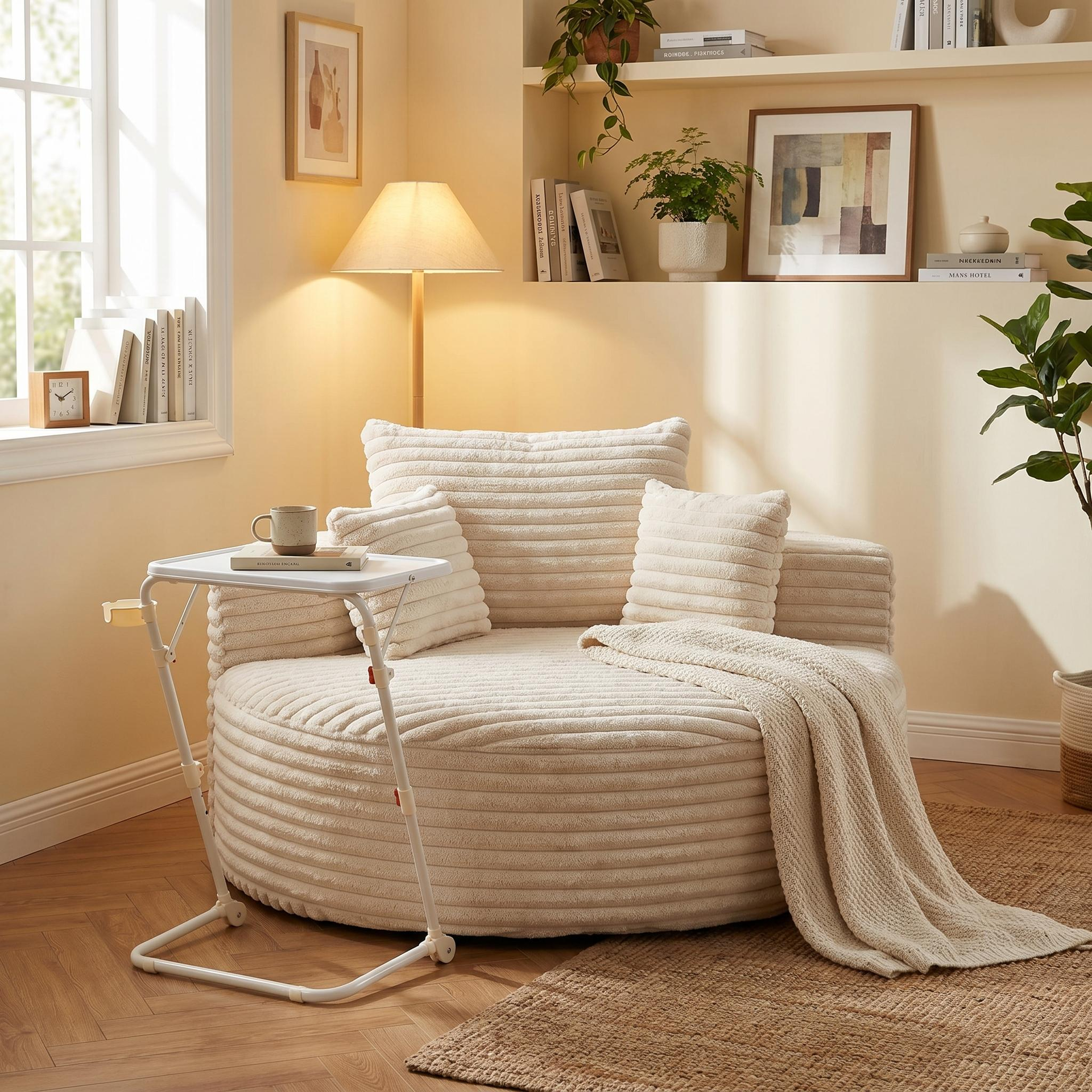 Codders FurnitureR Corduroy Sponge Single Sofa with Fluffy Sleeper Design for Small Apartments, Baseline Beige