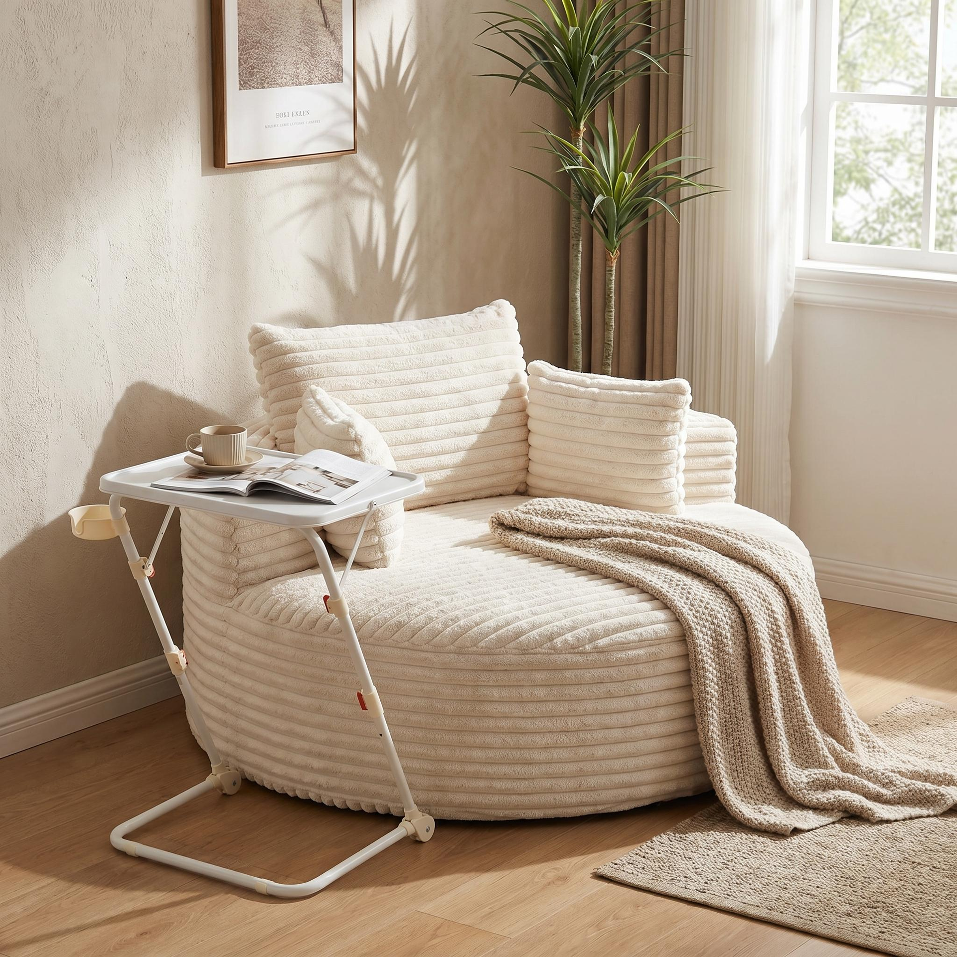 Codders FurnitureR Corduroy Sponge Single Sofa with Fluffy Sleeper Design for Small Apartments, Baseline Beige