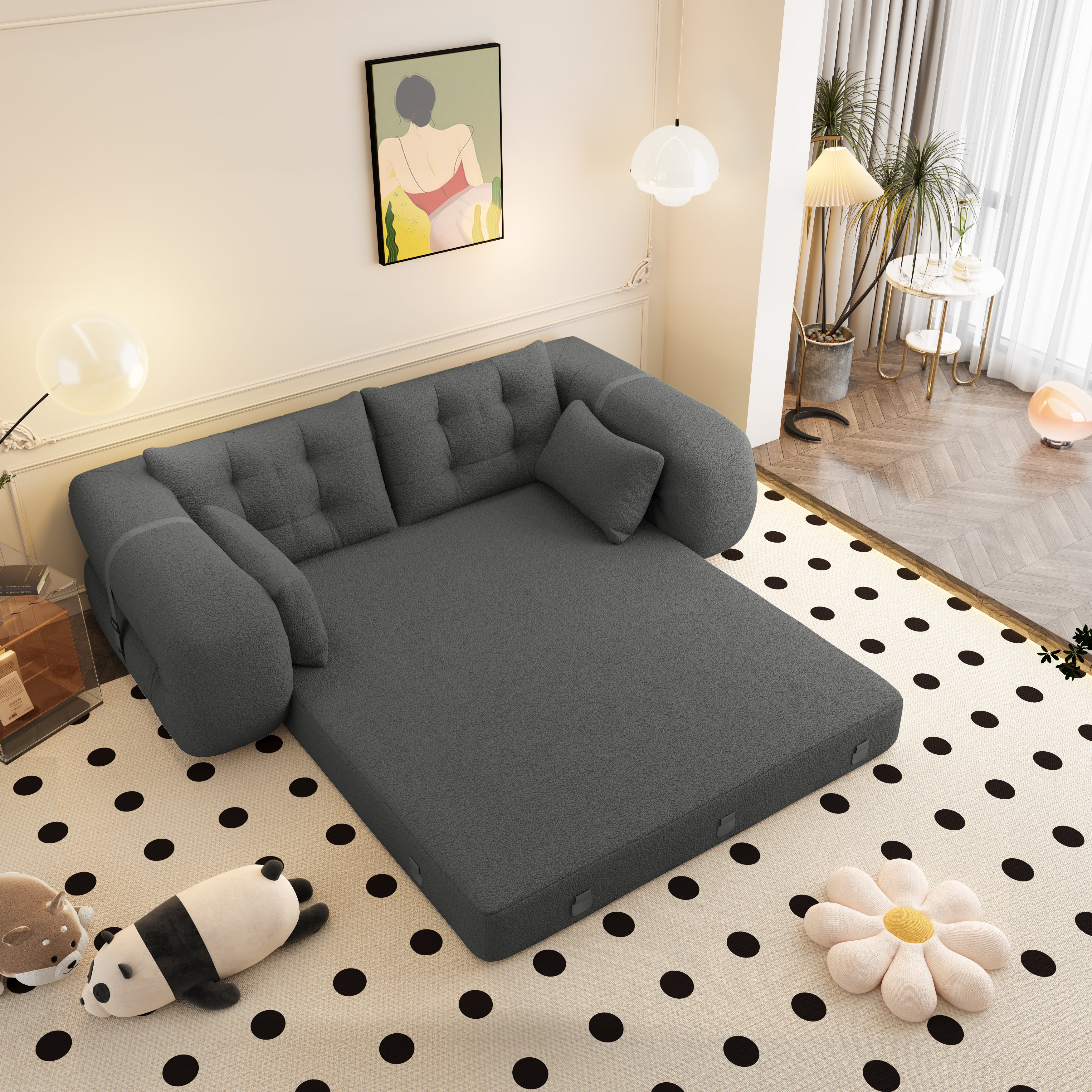 FurnitureR Human Dog Bed, Multi-Functional Foldable Sofa Bed, Teddy Fabric, Foam-Filled, 3-in-1 Convertible Couch, 78.7