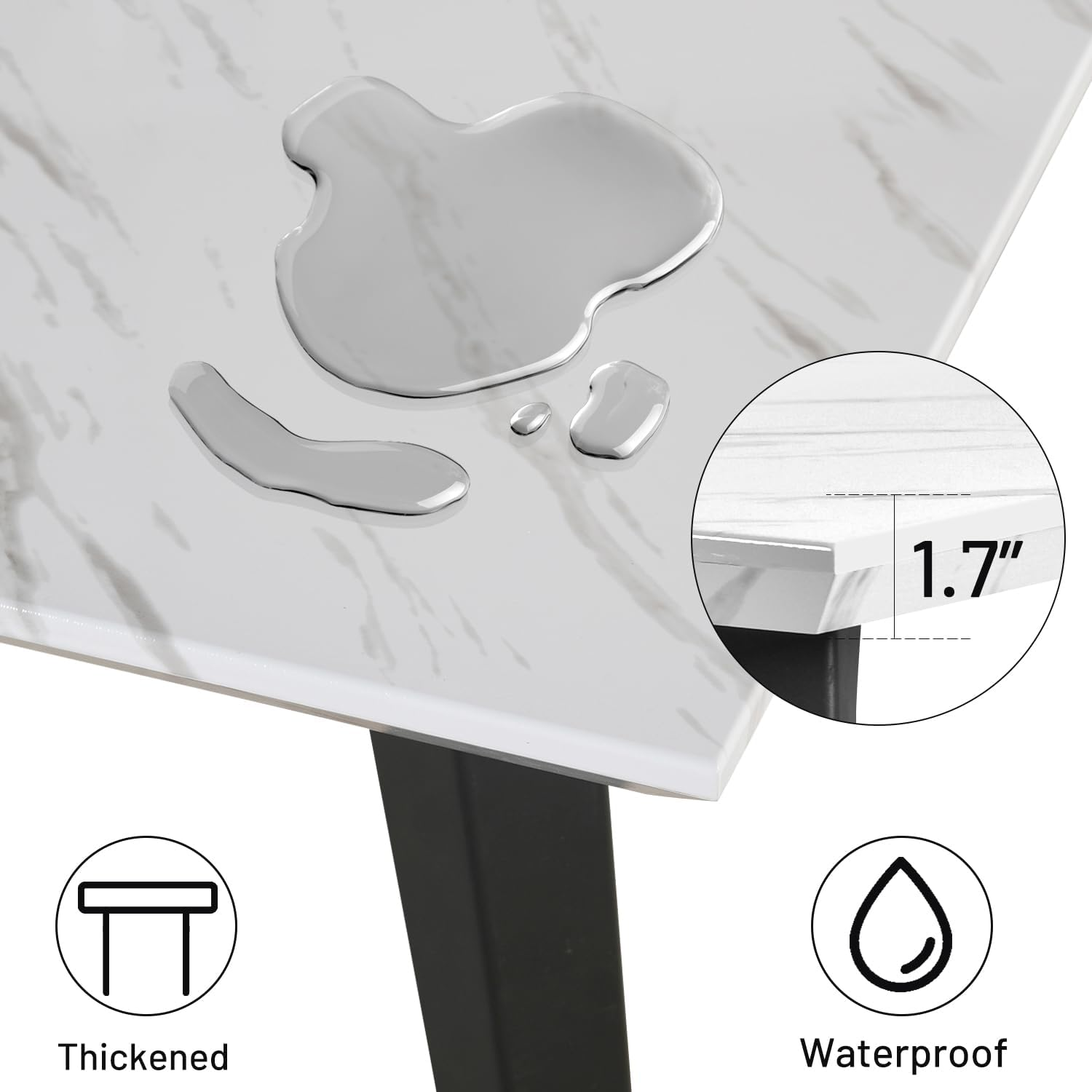 FurnitureR Dining Table for 4-6 Person with Sturdy Thickened Faux Marble Print Tabletop and Metal Steel Legs, Functional Table for Kitchen, White