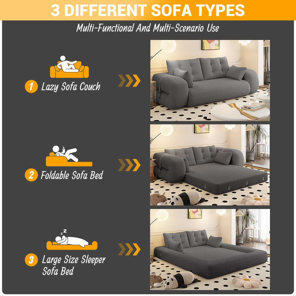 FurnitureR Human Dog Bed, Multi-Functional Foldable Sofa Bed, Teddy Fabric, Foam-Filled, 3-in-1 Convertible Couch, 78.7