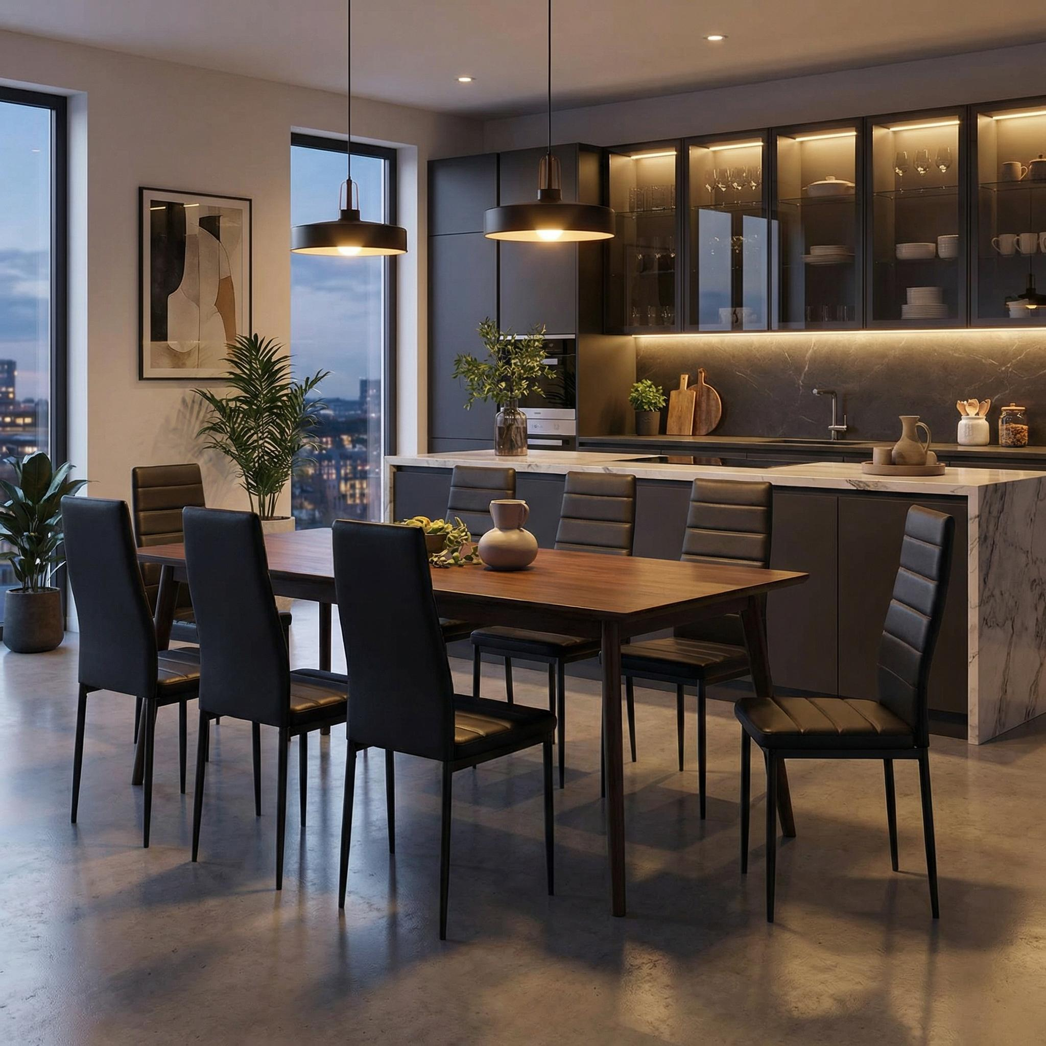 FurnitureR Modern Upholstered Dining Chair with High Back, Faux Leather Padded Seat, Ergonomic Chair for Kitchen, Dining Room, Living Room